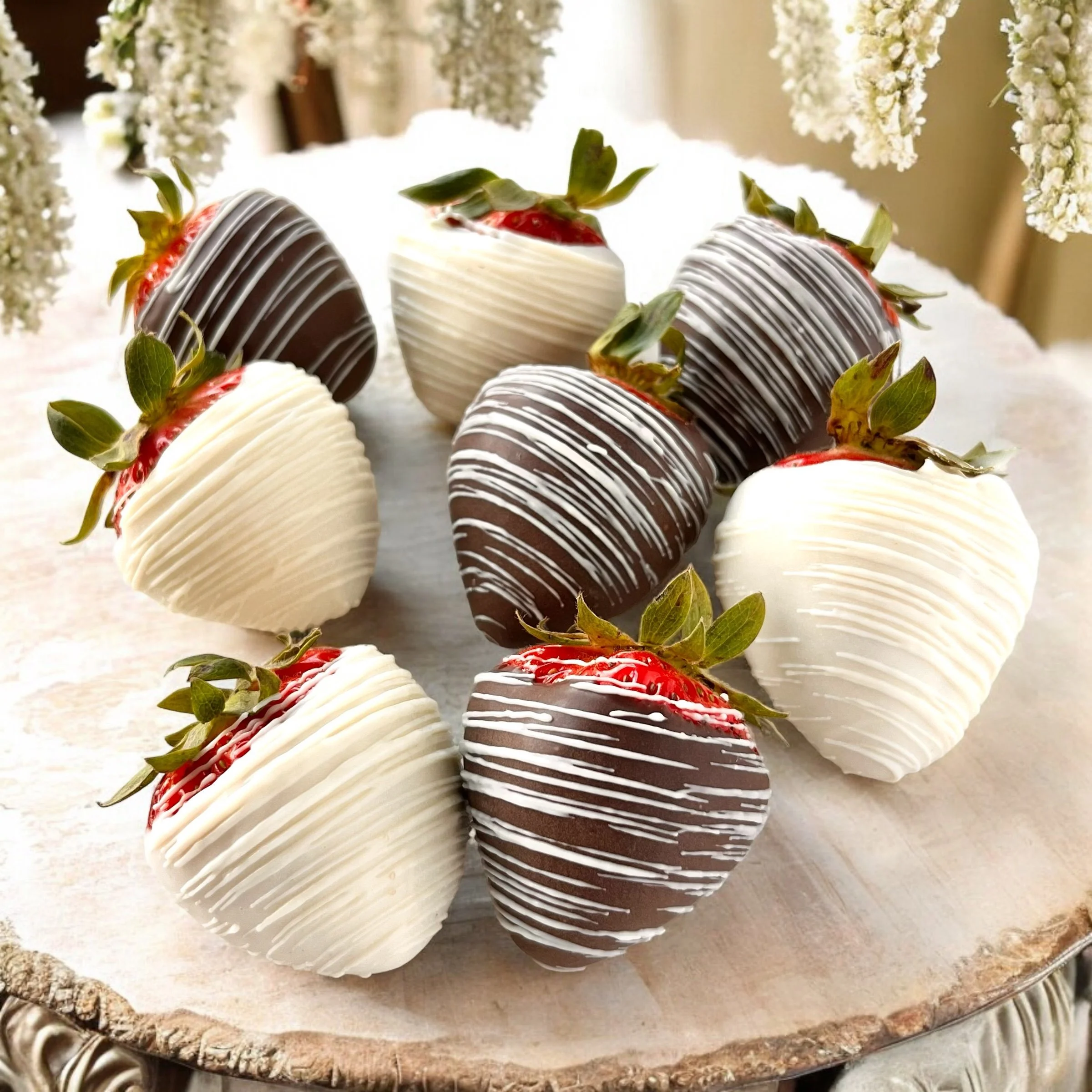 Chocolate covered strawberries for a wedding