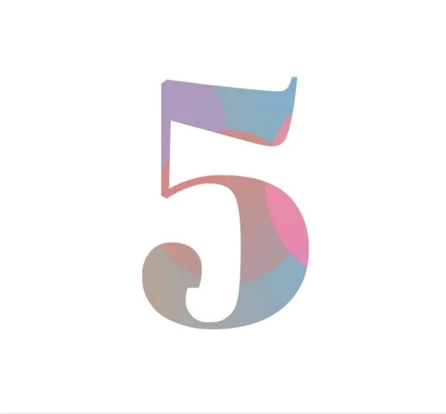 Stylized number 5 with pastel colors on a white background