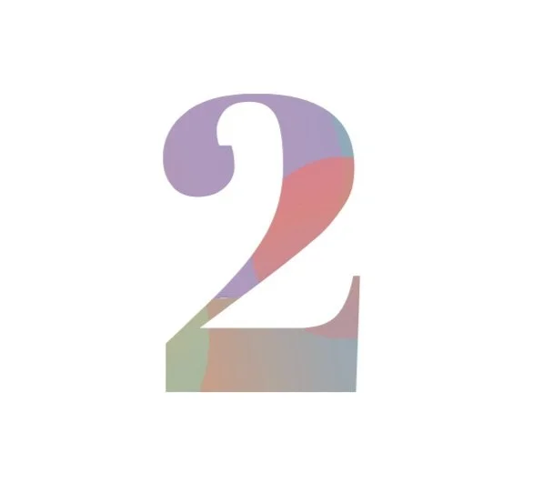 Stylized number 2 with pastel colors on a white background