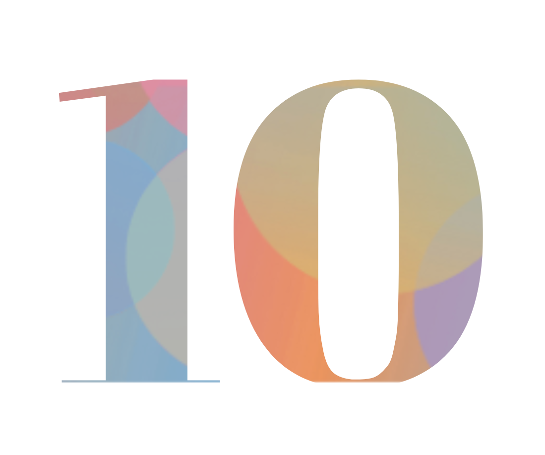 Stylized number 10 with pastel colors on a white background