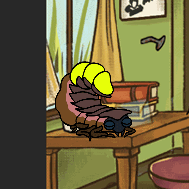 Twinkle, Scarlet's glowworm newphew, sleeping on a table