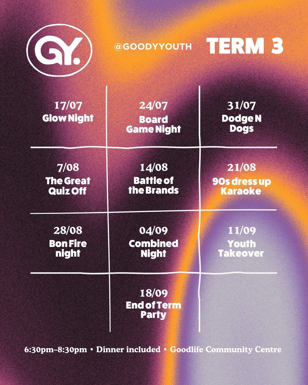 TERM 3 is here! 

Check out the awesome term we have coming up and let us know which night your keen for 🔥