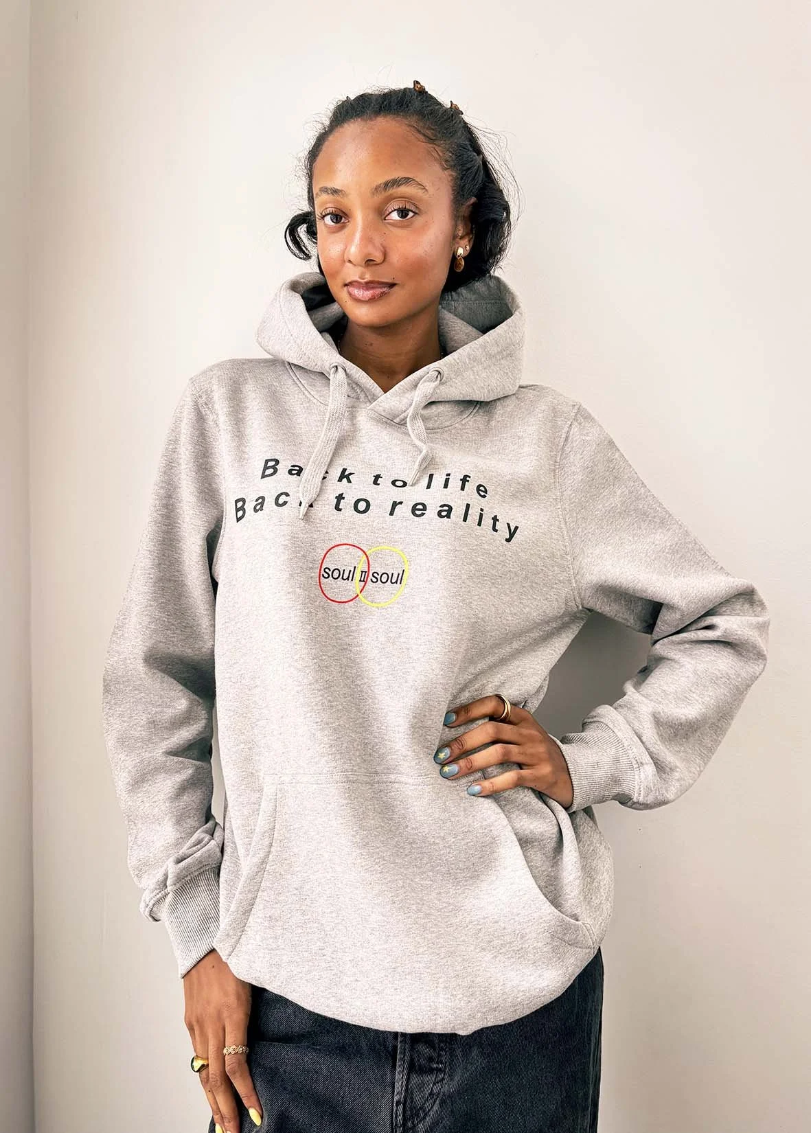 'Back To Life Back To Reality' Hoodie Grey