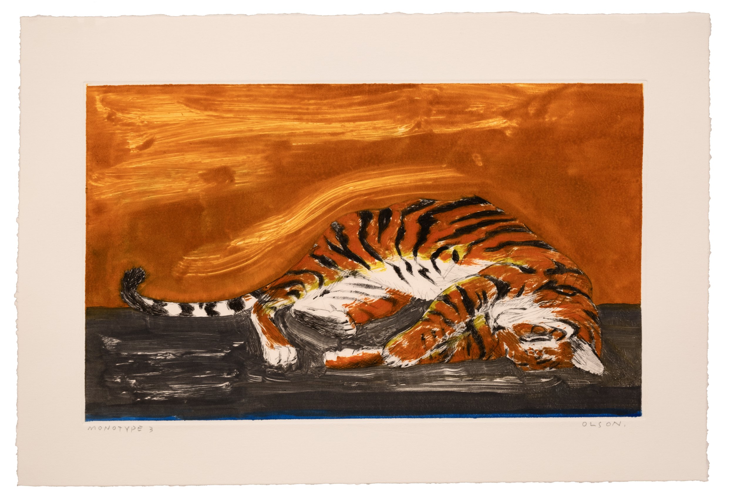   The Tiger 3  , 2026, monotype copper plate print on paper 
Paper size: 11.5 x 17 inches 
Image size: 8.25 x 13.75 inches 
$700