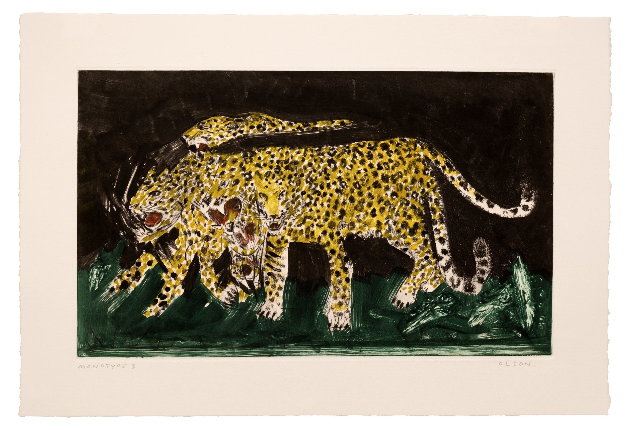   The Leopard 2  , 2026, monotype copper plate print on paper 
Paper size: 11.5 x 17 inches 
Image size: 8.25 x 13.75 inches 
$700