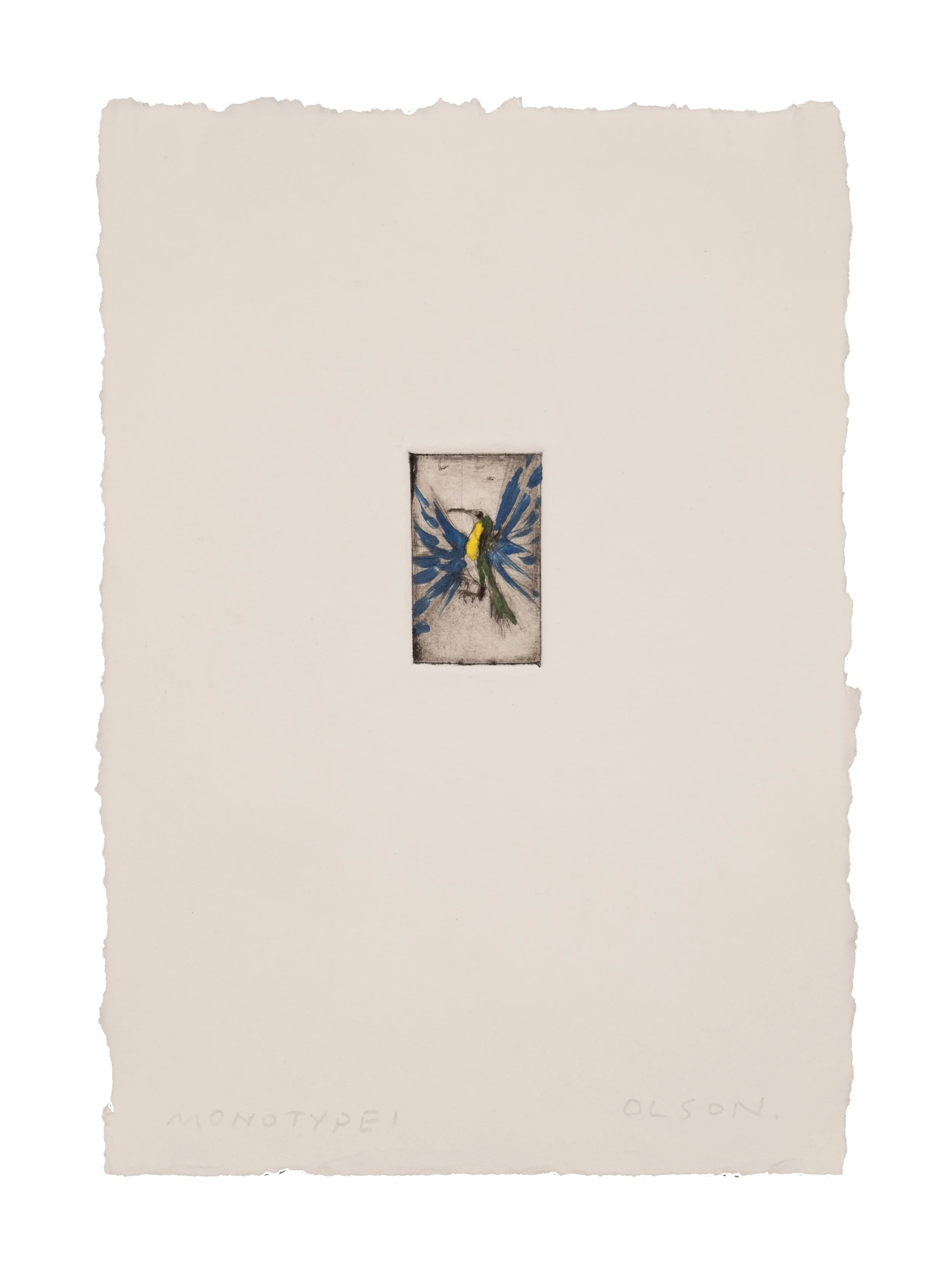   The Hummingbird  , 2026, monotype copper plate print on paper 
Paper size: 9.5 x 6.5 inches 
Image size: 1.75 x 1 inches 
$500
