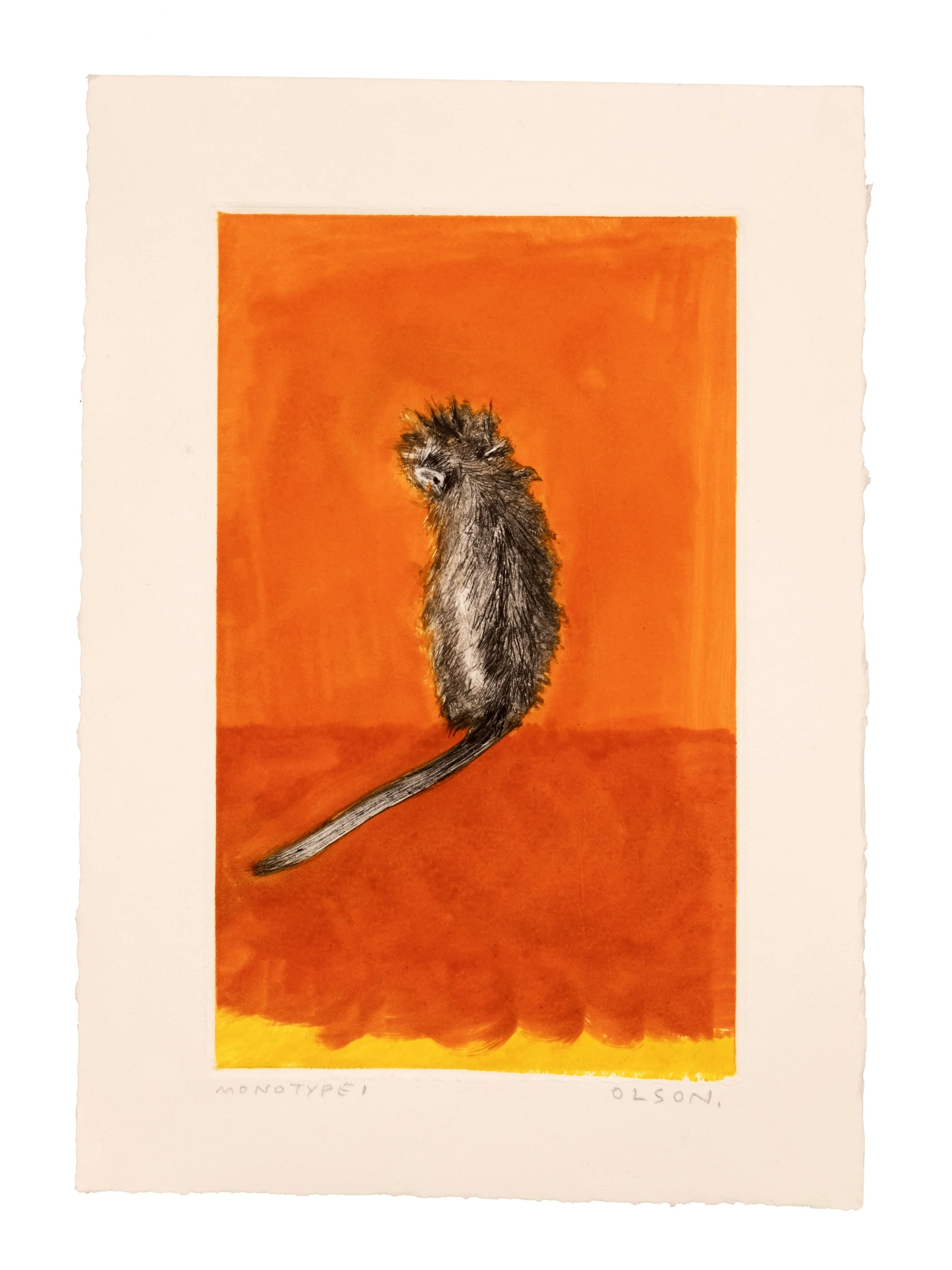   The Solo Monkey 1  , 2026, monotype copper plate print on paper 
Paper size: 9.75 x 6.75 inches 
Image size: 7.5 x 4.5 inches 
$500