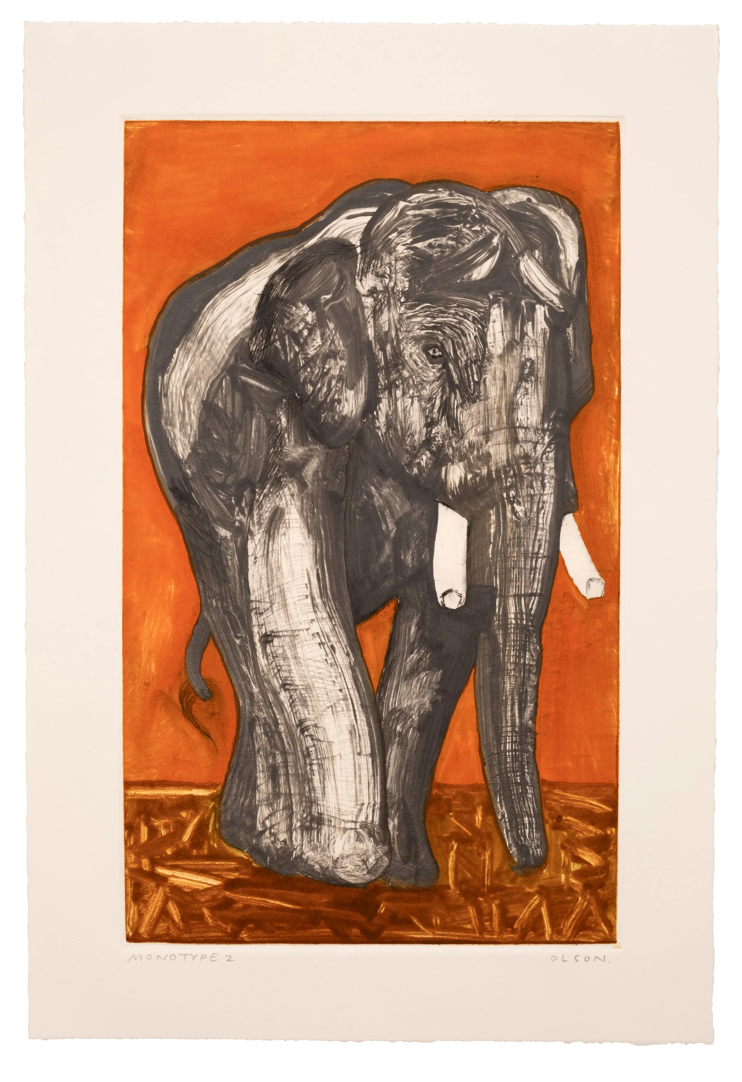   The Elephant 2  , 2026, monotype copper plate print on paper 
Paper size: 17 x 11.5 inches 
Image size: 13.75 x 8.25 inches 
$700