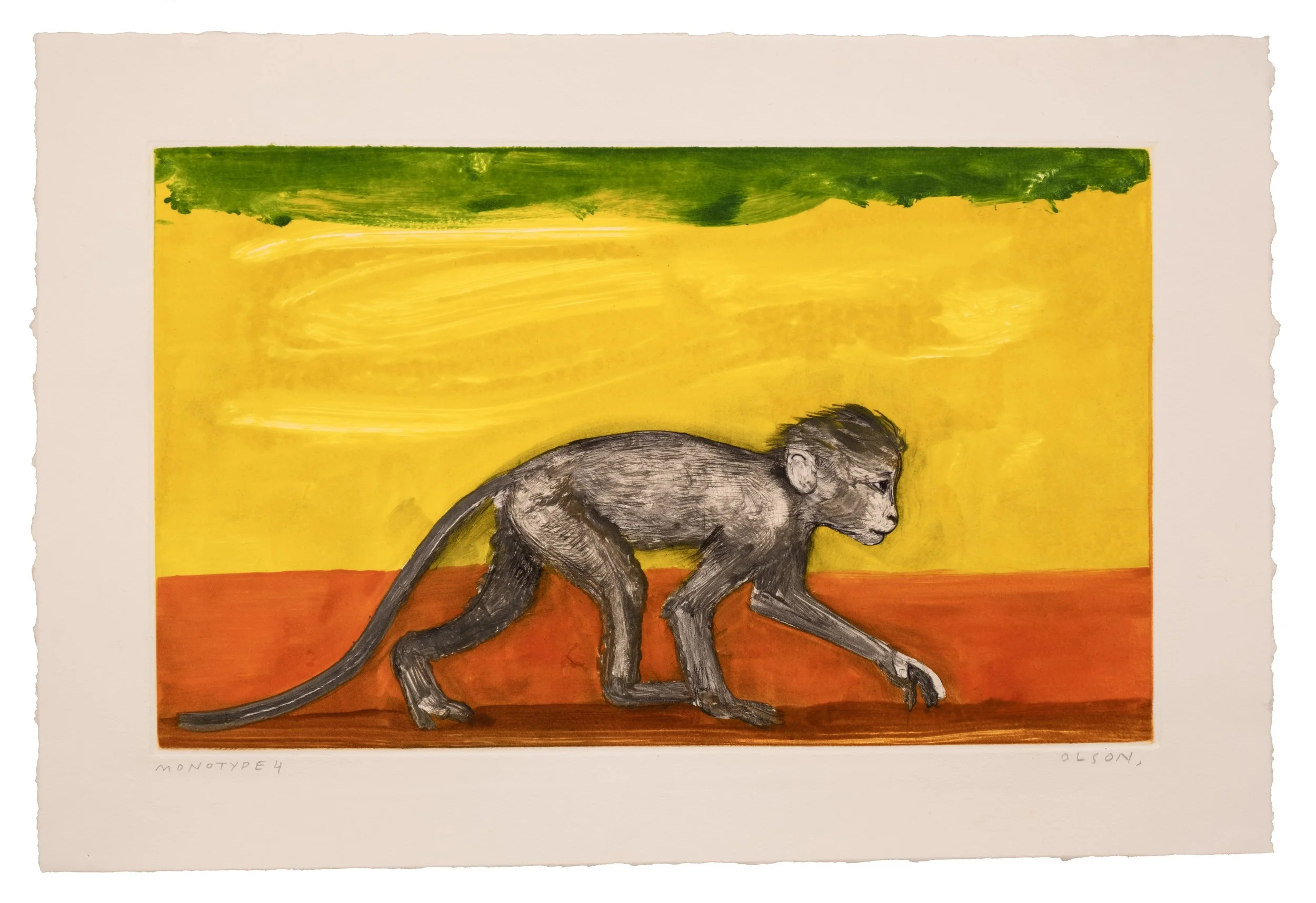   The Monkey 4  , 2026, monotype copper plate print on paper 
Paper size: 11.5 x 17 inches 
Image size: 8.25 x 13.75 inches 
$700
