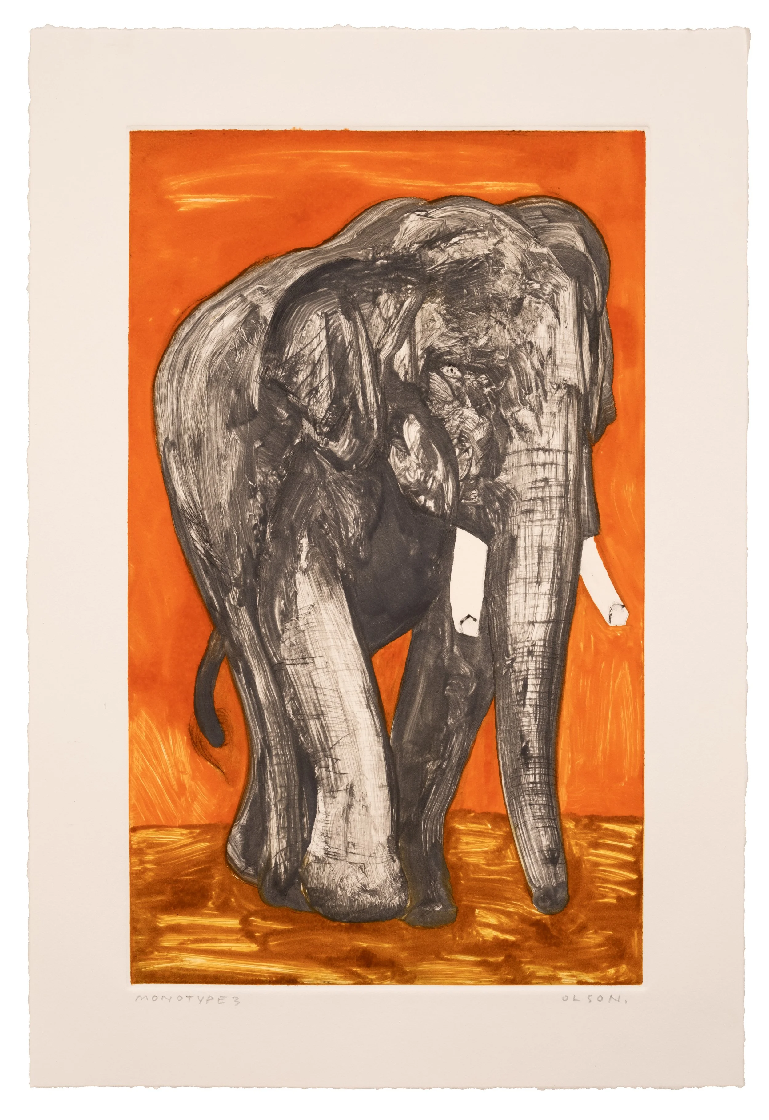   The Elephant 3  , 2026, monotype copper plate print on paper 
Paper size: 17 x 11.5 inches 
Image size: 13.75 x 8.25 inches 
$700