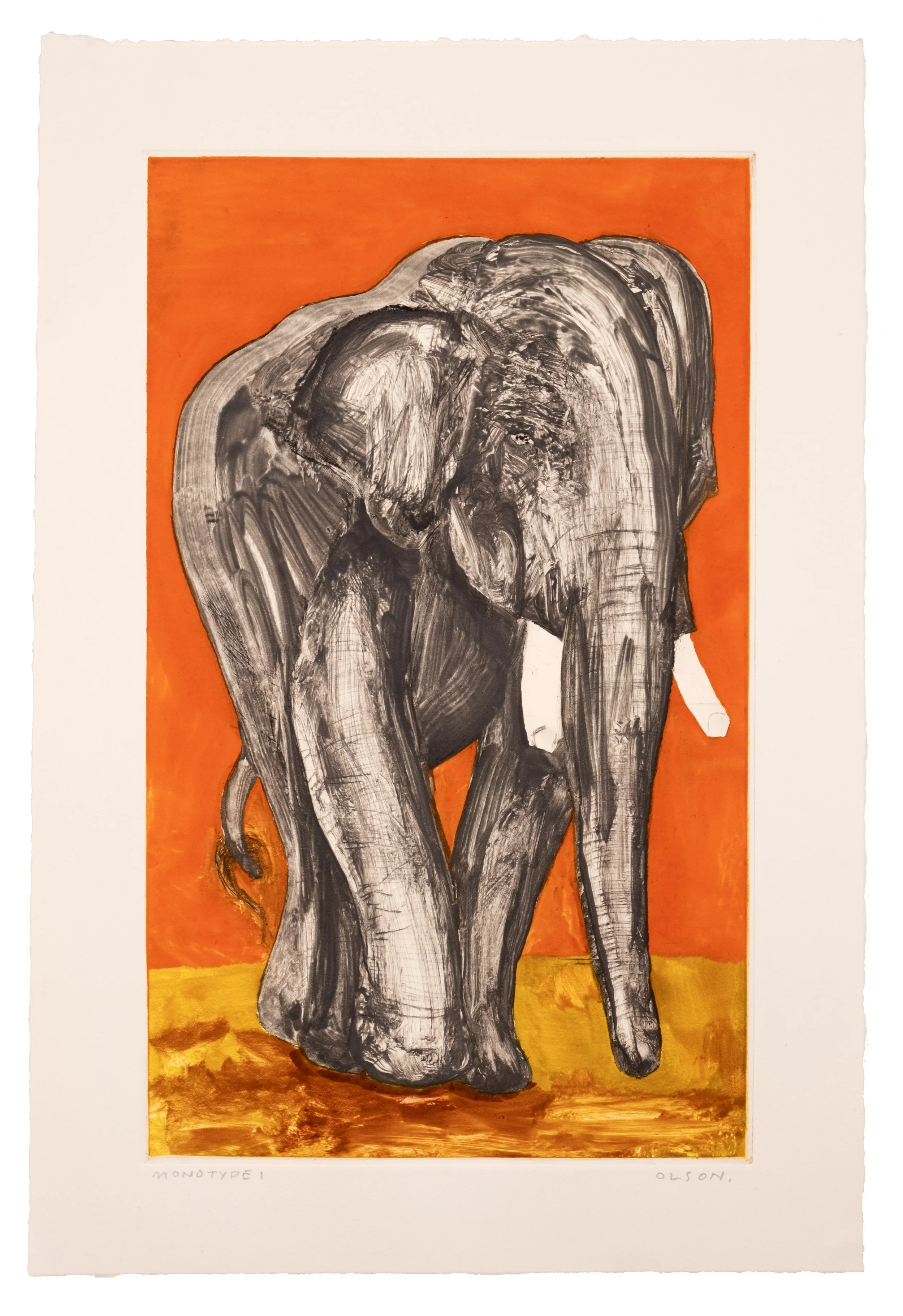   The Elephant 1  , 2026, monotype copper plate print on paper 
Paper size: 17 x 11.5 inches 
Image size: 13.75 x 8.25 inches 
$700