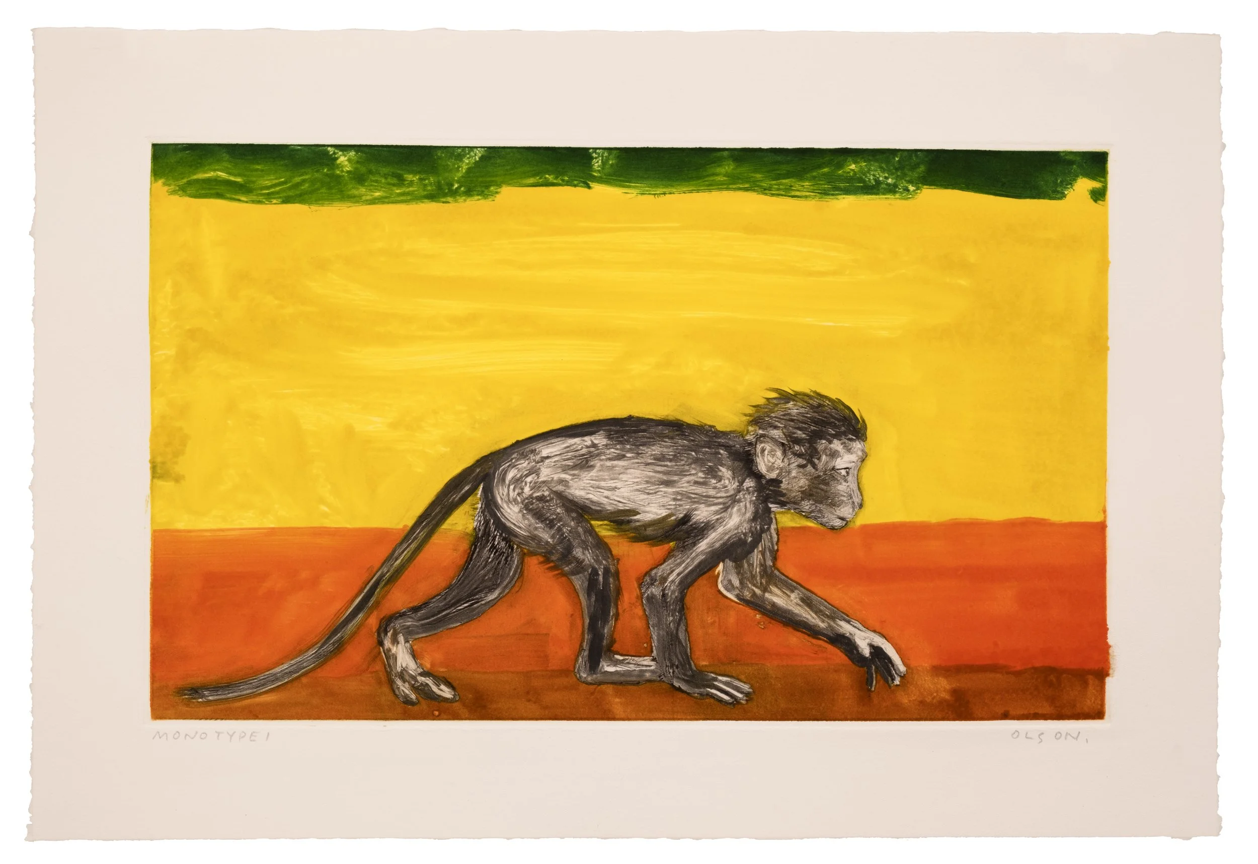   The Monkey 1  , 2026, monotype copper plate print on paper 
Paper size: 11.5 x 17 inches 
Image size: 8.25 x 13.75 inches 
$700