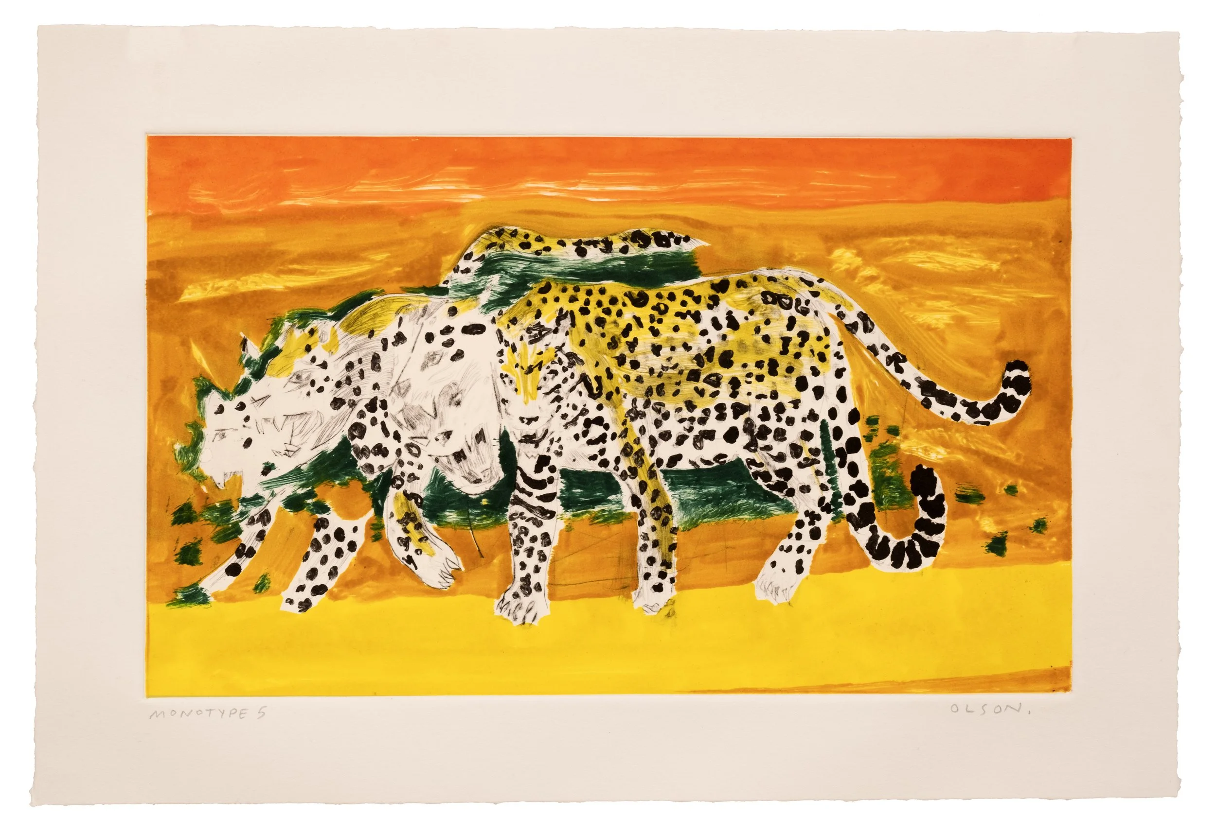   The Leopard 4  , 2026, monotype copper plate print on paper 
Paper size: 11.5 x 17 inches 
Image size: 8.25 x 13.75 inches 
$700