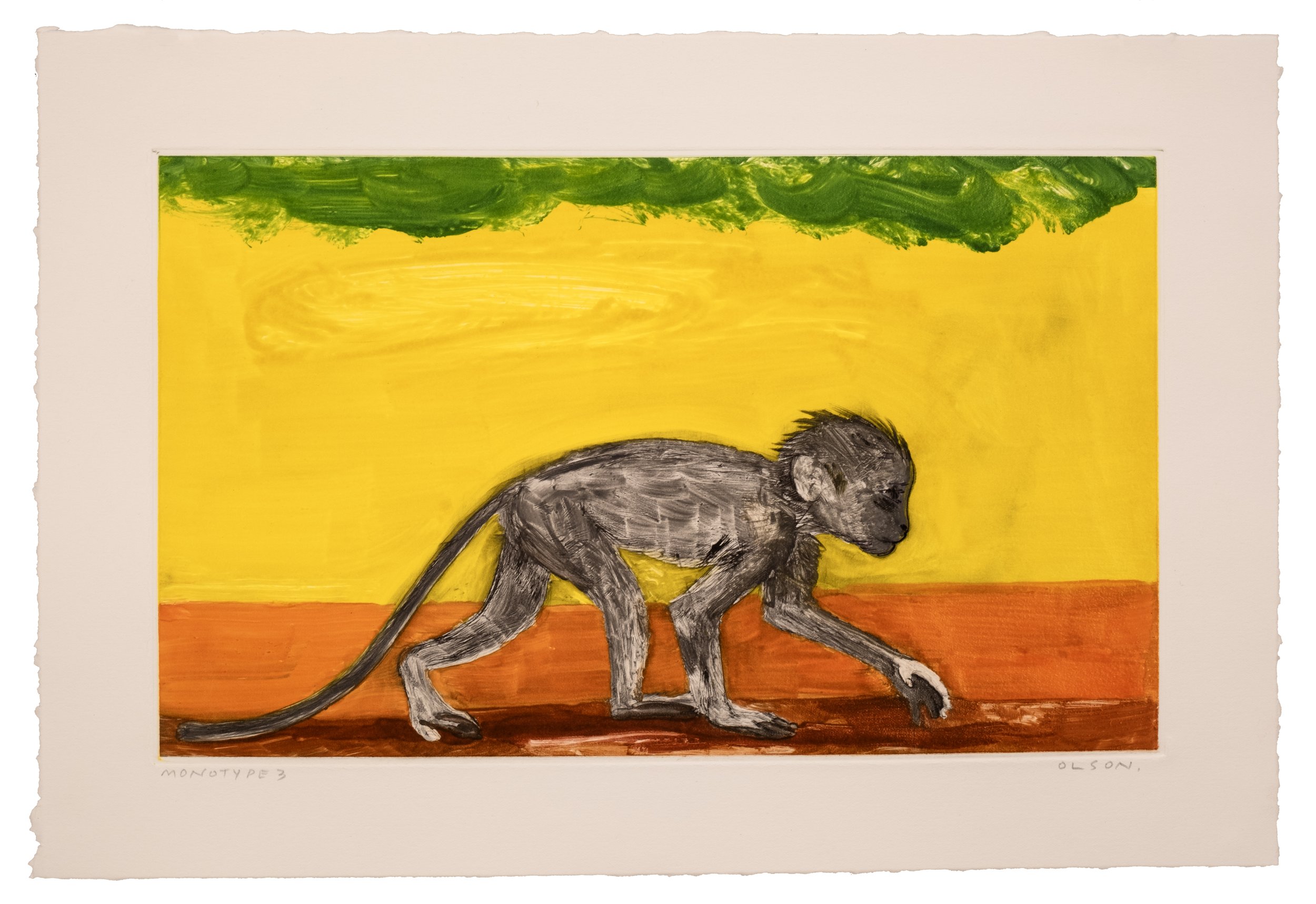   The Monkey 3  , 2026, monotype copper plate print on paper 
Paper size: 11.5 x 17 inches 
Image size: 8.25 x 13.75 inches 
$700