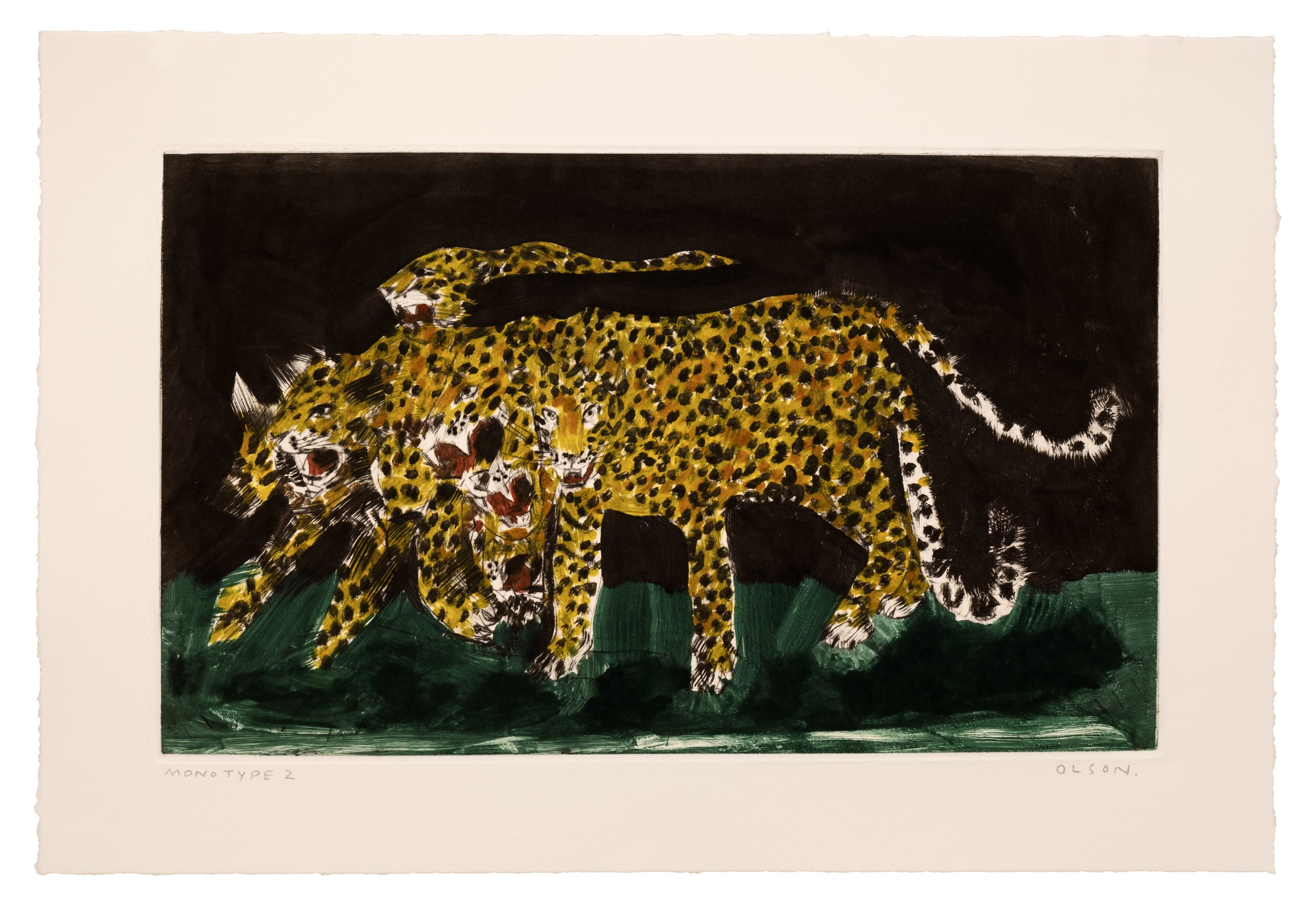  The Leopard 1  , 2026, monotype copper plate print on paper 
Paper size: 11.5 x 17 inches 
Image size: 8.25 x 13.75 inches 
$700