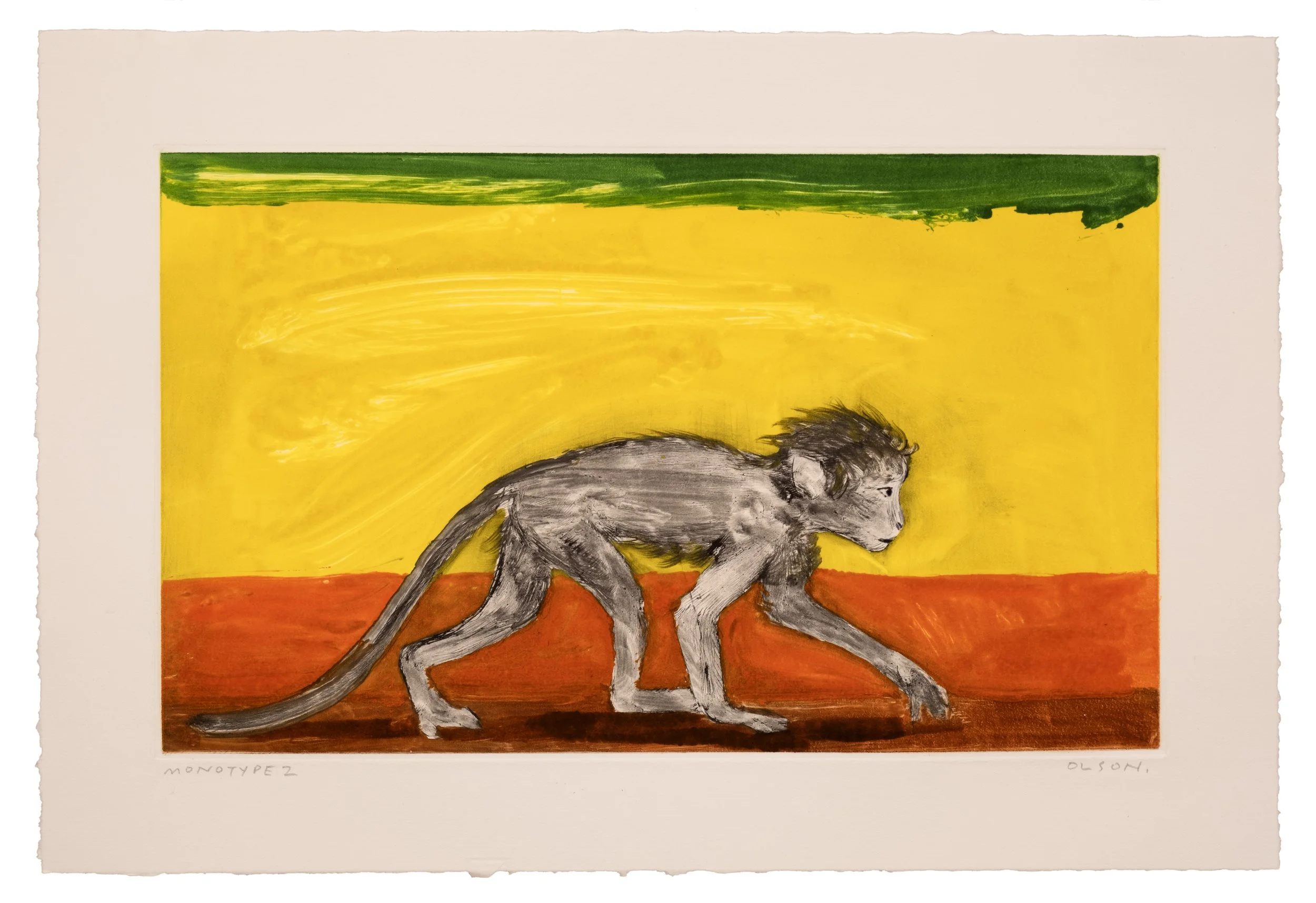   The Monkey 2  , 2026, monotype copper plate print on paper 
Paper size: 11.5 x 17 inches 
Image size: 8.25 x 13.75 inches 
$700