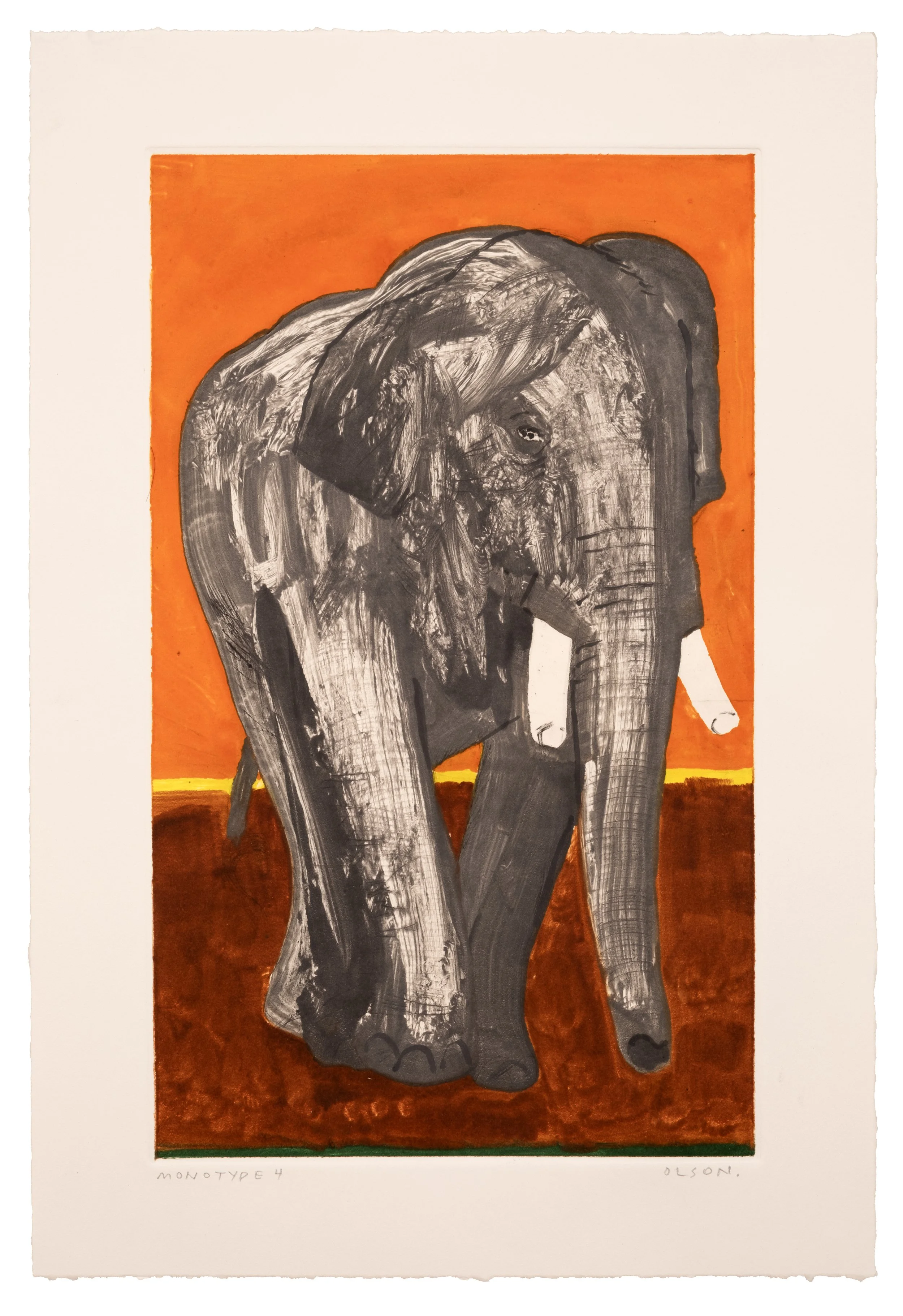   The Elephant 4  , 2026, monotype copper plate print on paper 
Paper size: 17 x 11.5 inches 
Image size: 13.75 x 8.25 inches 
$700