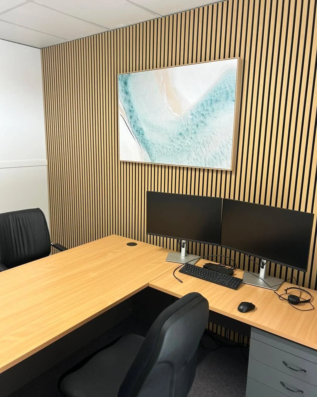 A sleek and sophisticated office upgrade for Morgan&rsquo;s Financial Limited @morgans.australia office in Coffs Harbour. We built additional rooms and added stunning oak timber acoustic panelling throughout, elevating the space with a modern and ref