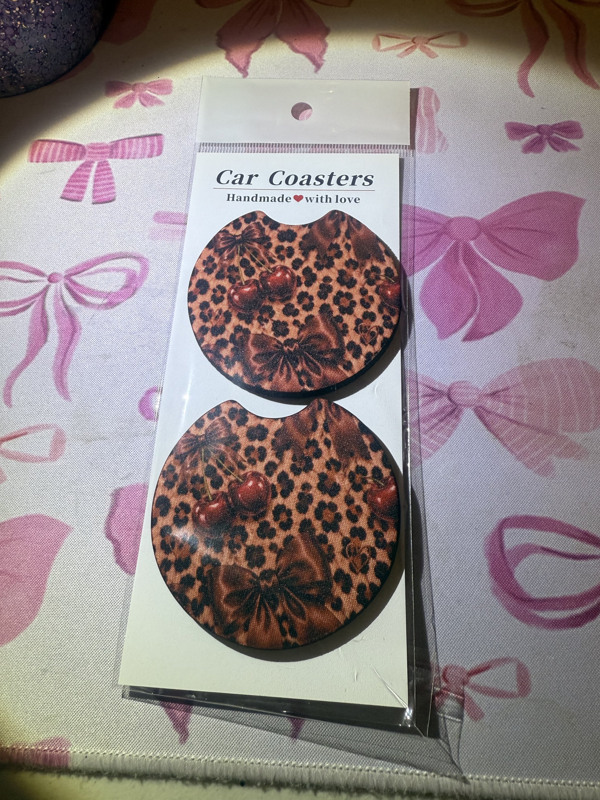 Cherry and bows car coaster