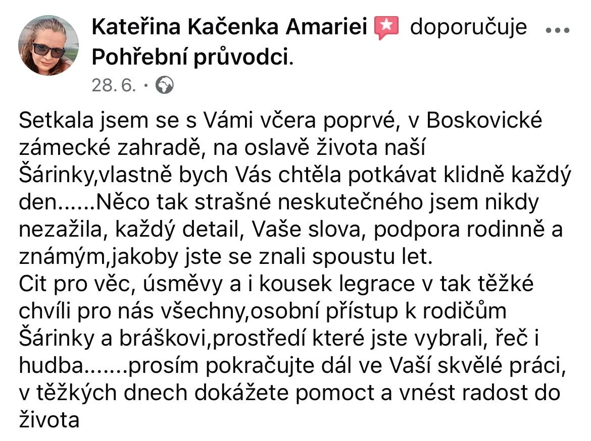 Pohřební průvodci - hodnocení, recenze Kateřina Amariei