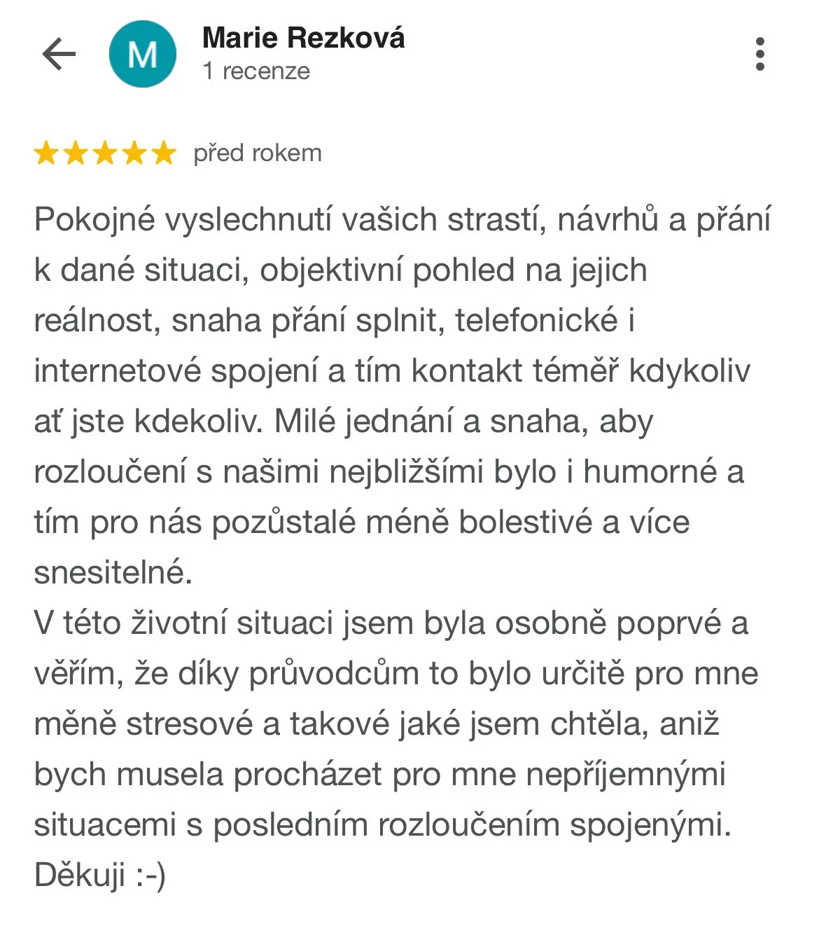 Pohřební průvodci - hodnocení, recenze Marie Rezková