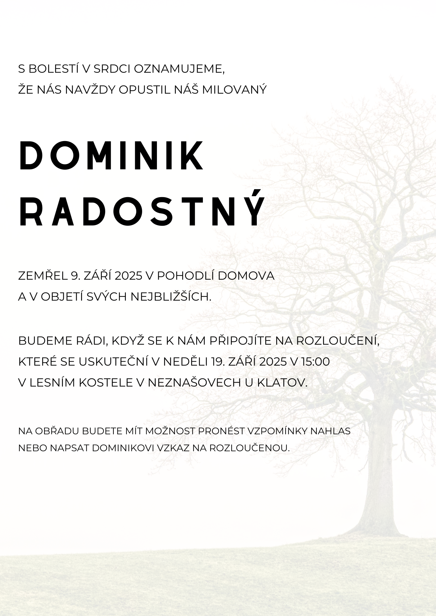 PARTE (SMUTEČNÍ OZNÁMENÍ) 37 POHŘEBNÍ PRŮVODCI