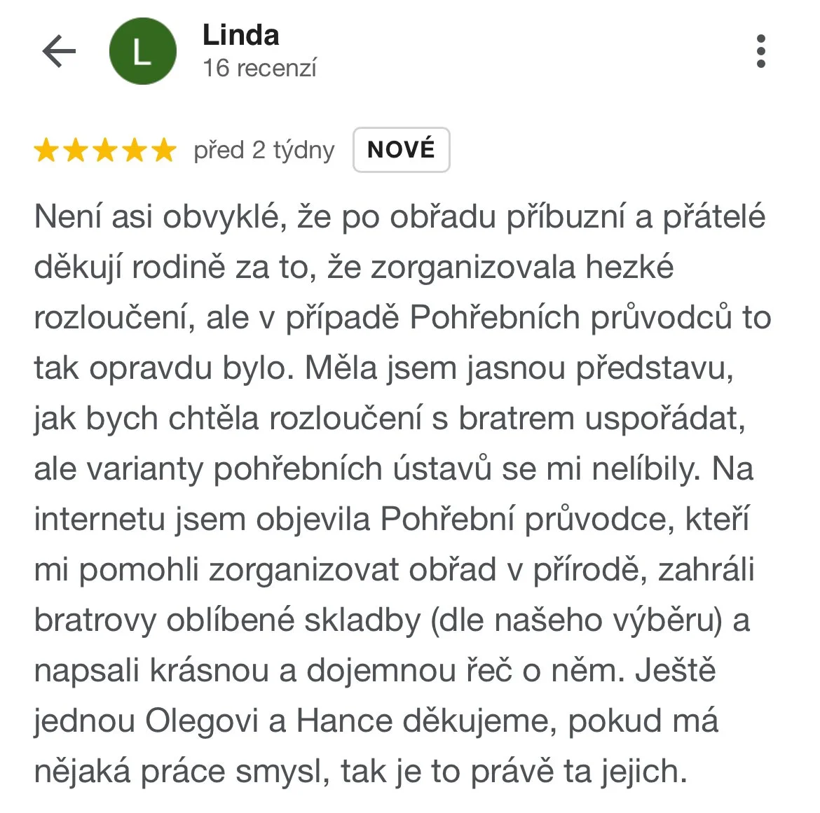 Pohřební průvodci - hodnocení, recenze Linda