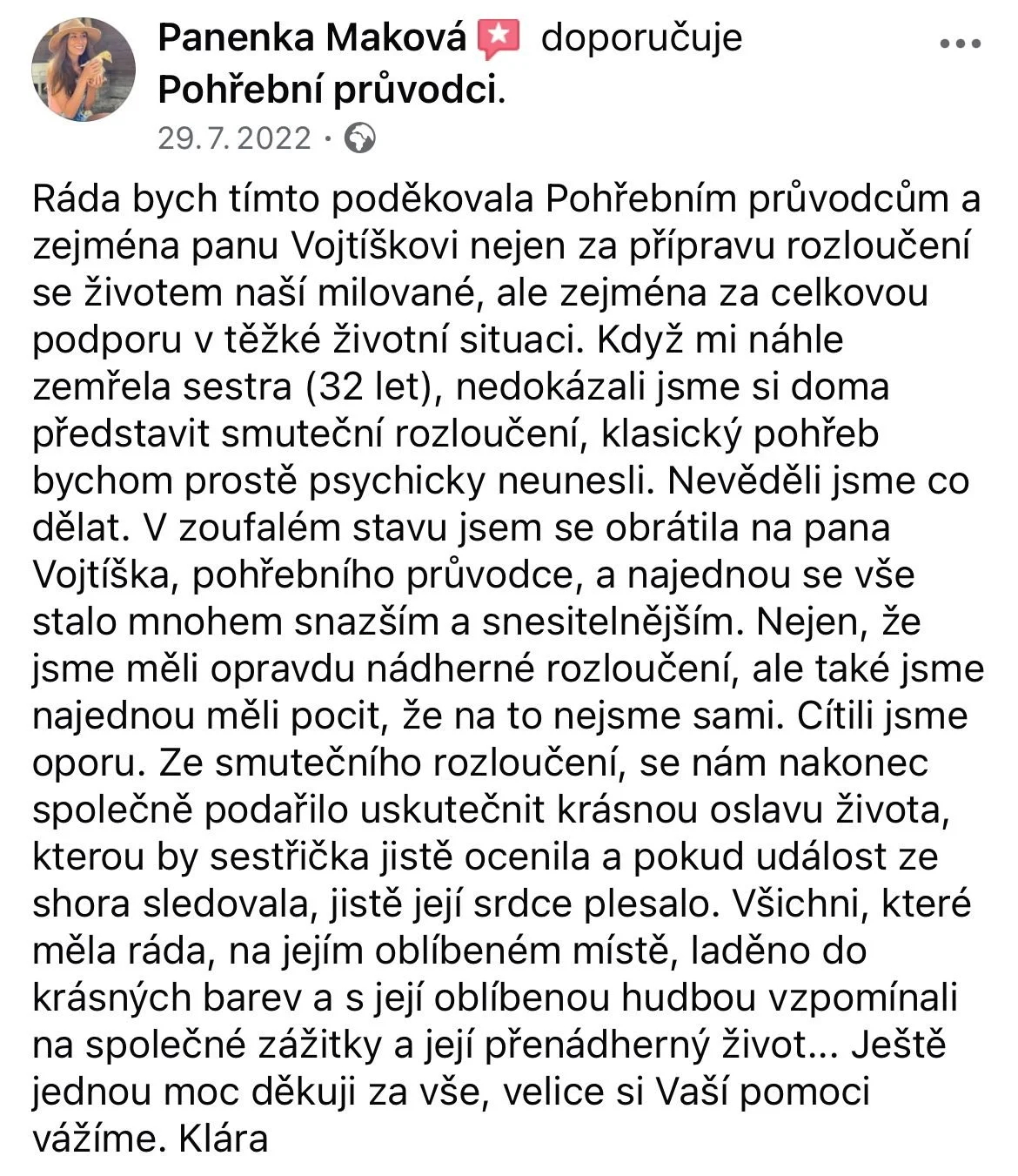 Pohřební průvodci - hodnocení, recenze Klára Koubková