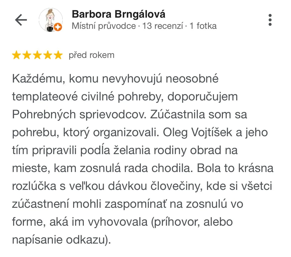 Pohřební průvodci - hodnocení, recenze Barbora Brngálová