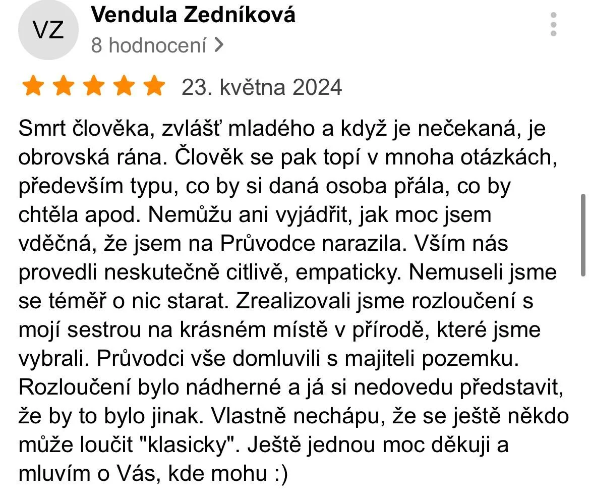 Pohřební průvodci - hodnocení, recenze Vendula Zedníková