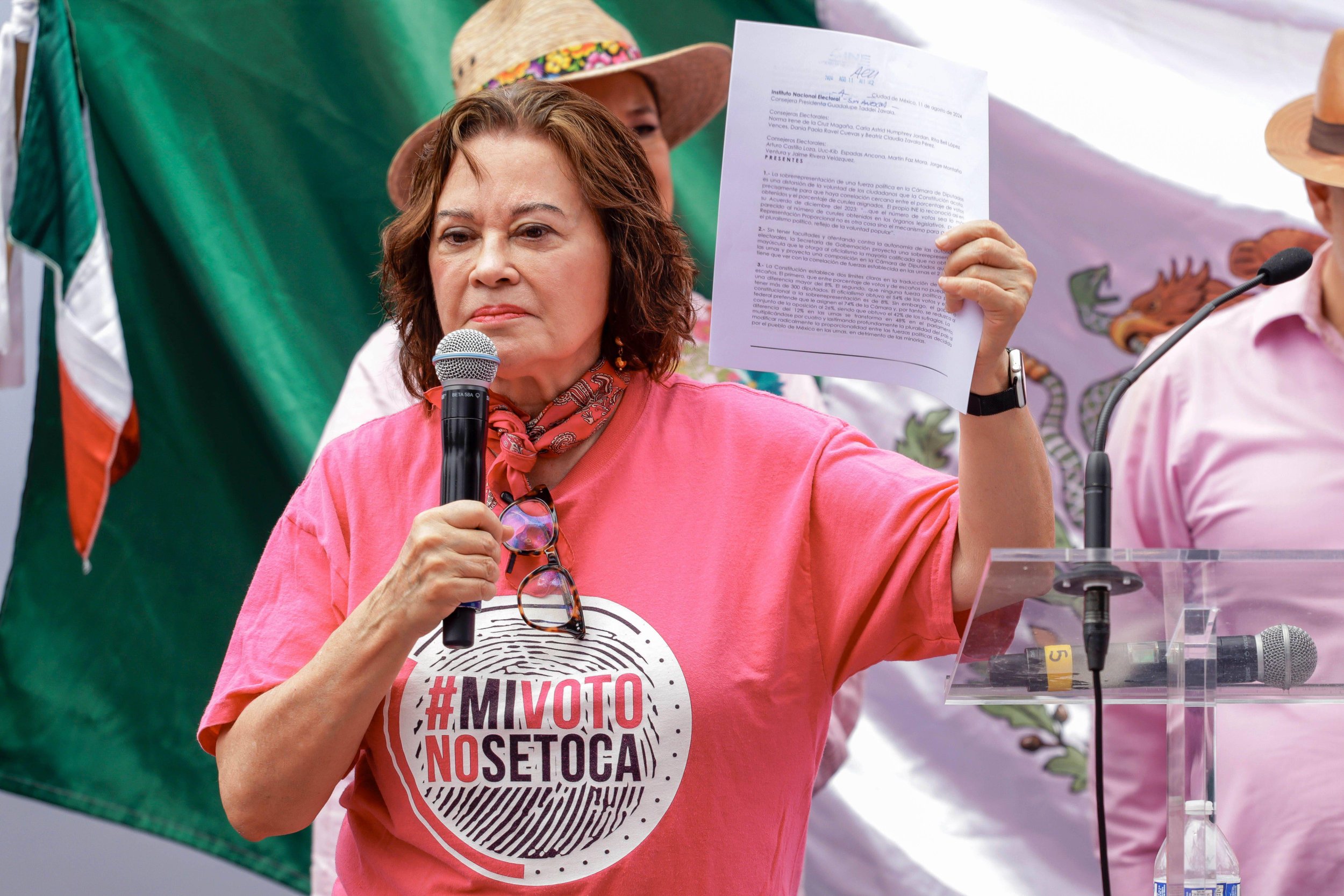 Mexican politician Cecilia Soto at a Somos Mexico rally in Mexico City in a news shot