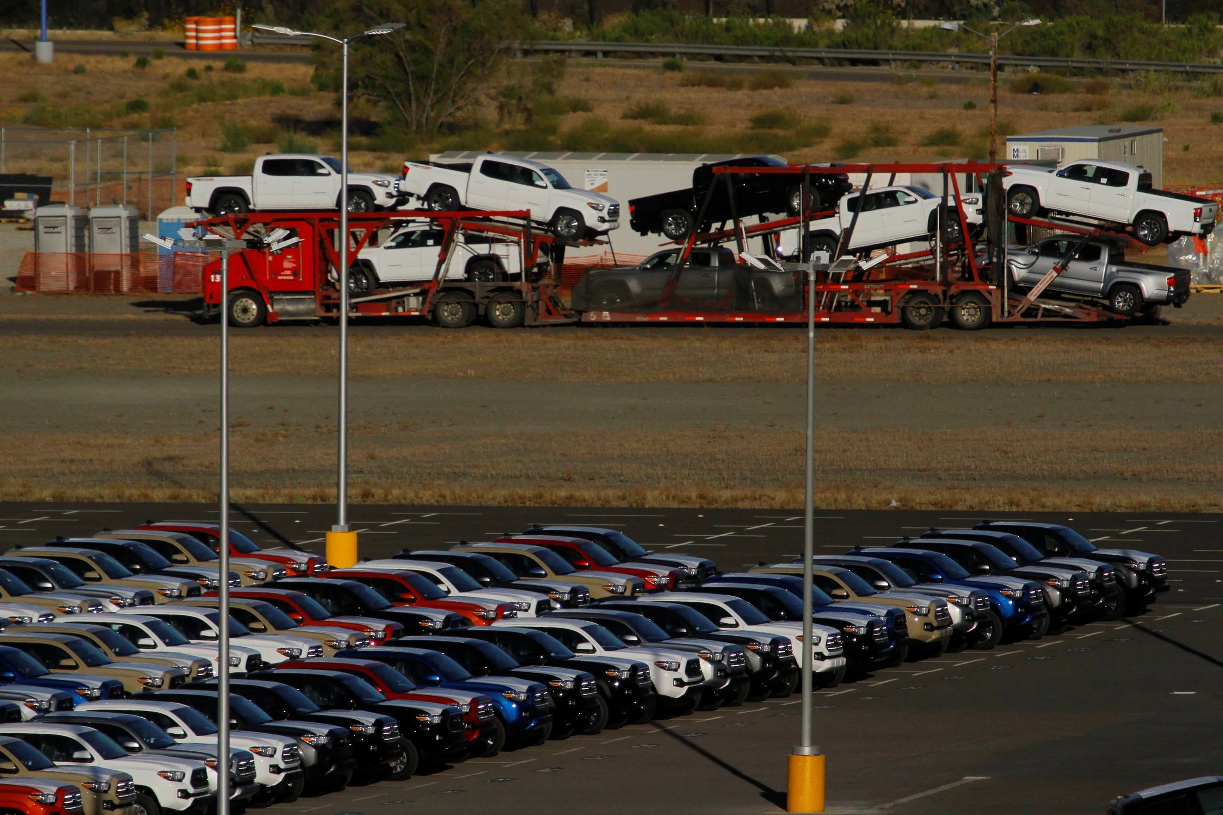Toyota cars made in Mexico waiting shipment under USMCA.