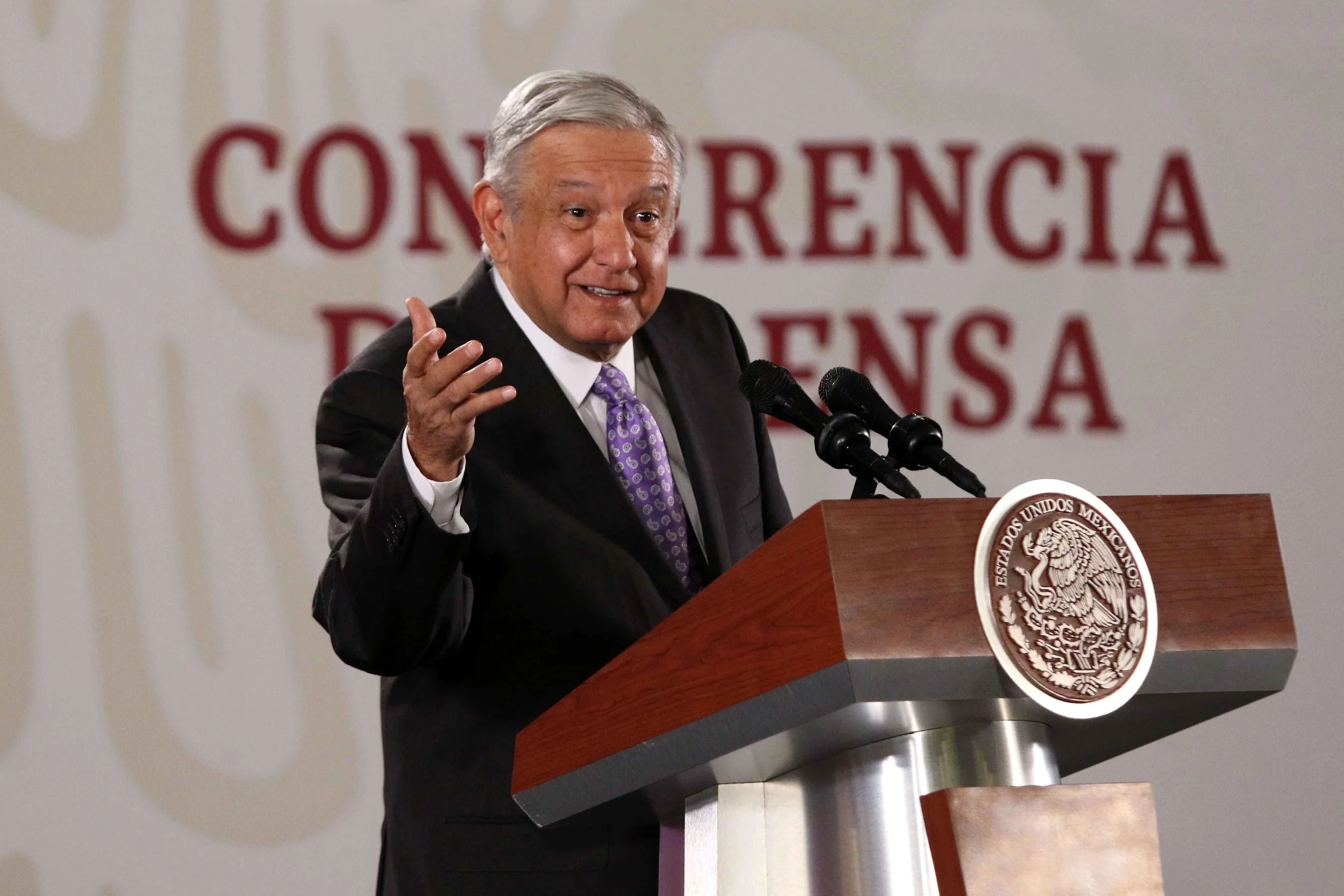 Mexico's President AMLO at his daily press conference in Mexico City.