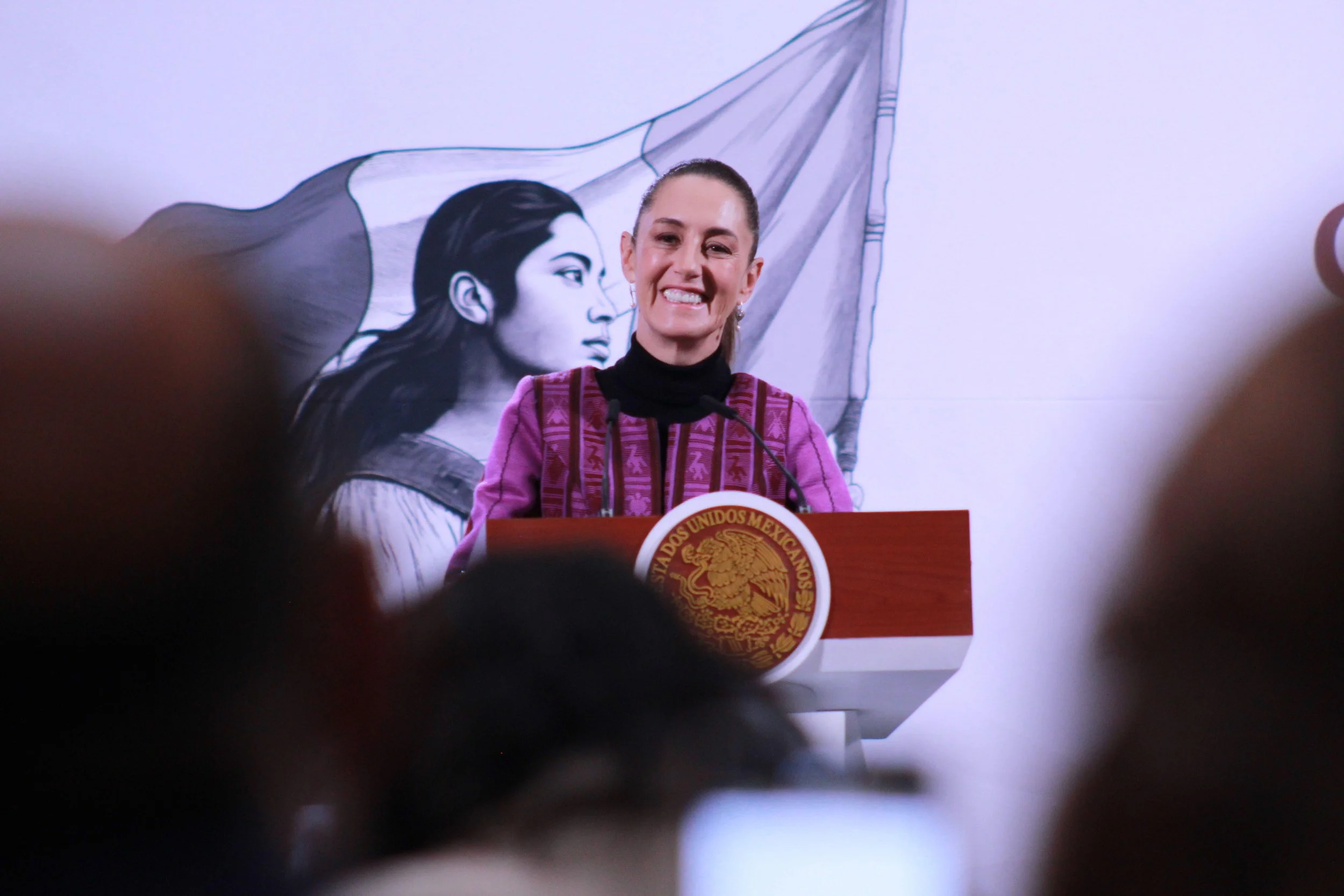 Mexican President Claudia Sheinbaum at a news conference.