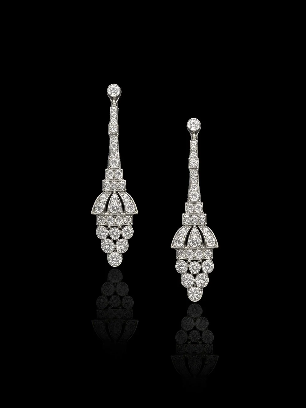 ART DECO DIAMOND EARRINGS

Set with old european cut diamonds. Estimated total diamond weight 5.00 carats. Estimated colour F-H. Estimated clarity VS-SI. Mounted in platinum. Circa 1920. Price: &euro;4.800
&bull;
&bull;
&bull;
#paulinesjewellerybox #