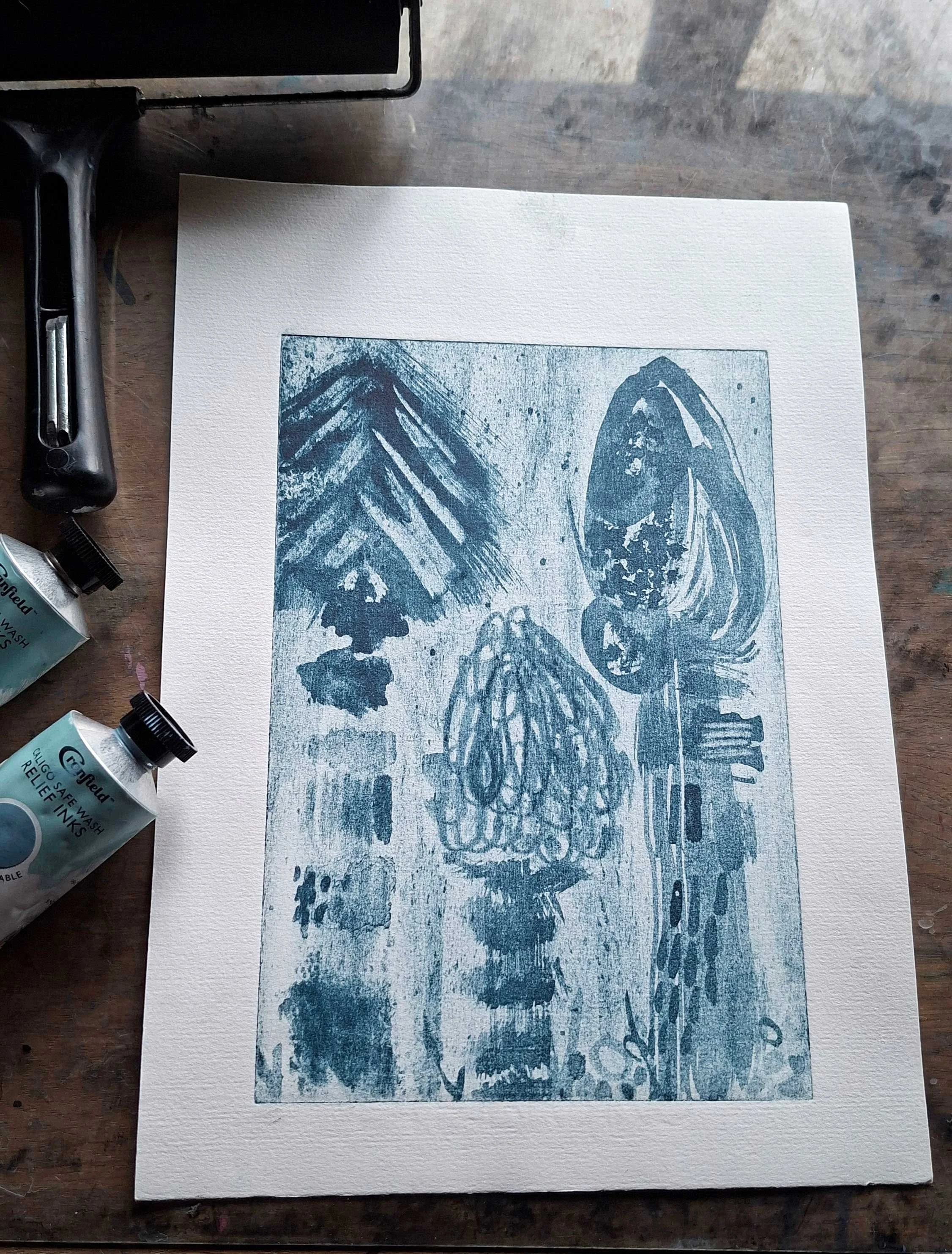 "Through the trees"  Handprinted Original Illustration