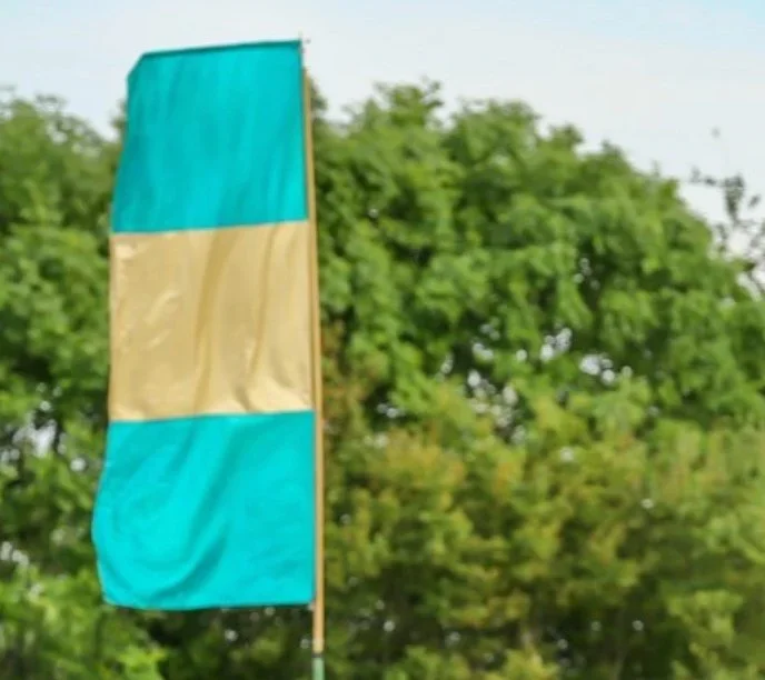 Teal and Gold Festival Flags - £35 + VAT each