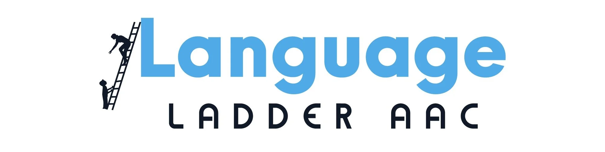 Logo with a ladder and two silhouetted figures, one climbing and one holding the ladder, and the text 'Language Ladder AAC'.