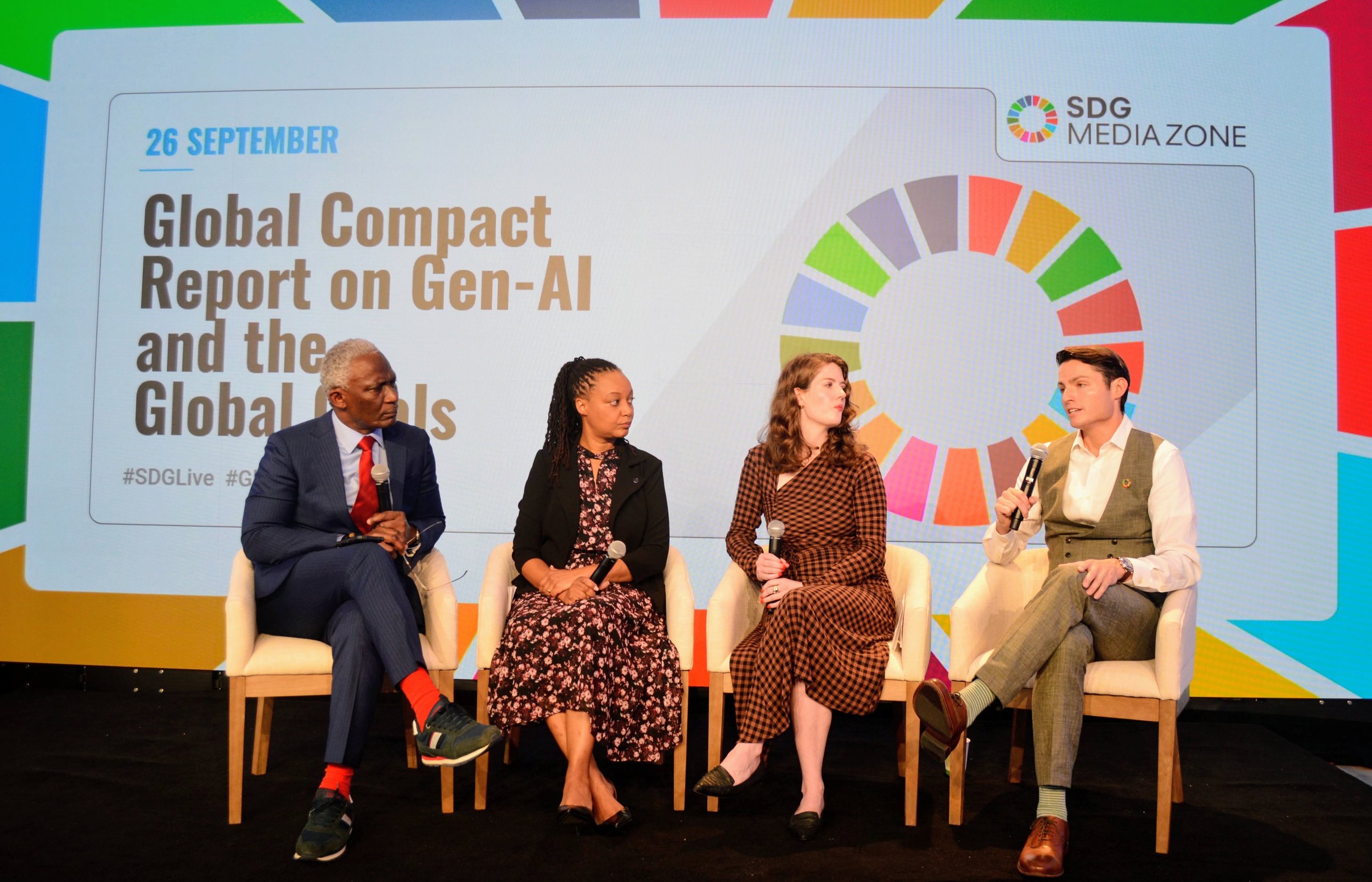 Michael D. Hughes on a panel at the launch of the UN Global Compact report on generative AI and the Global Goals