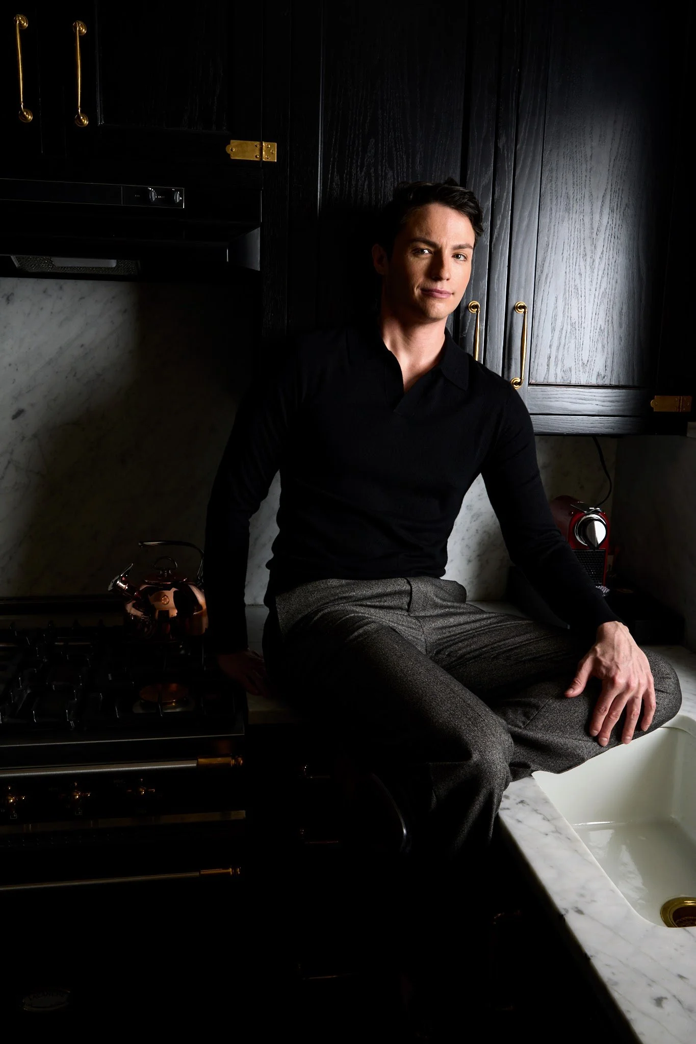 Michael D. Hughes in an editorial photo shoot at the Chelsea Hotel