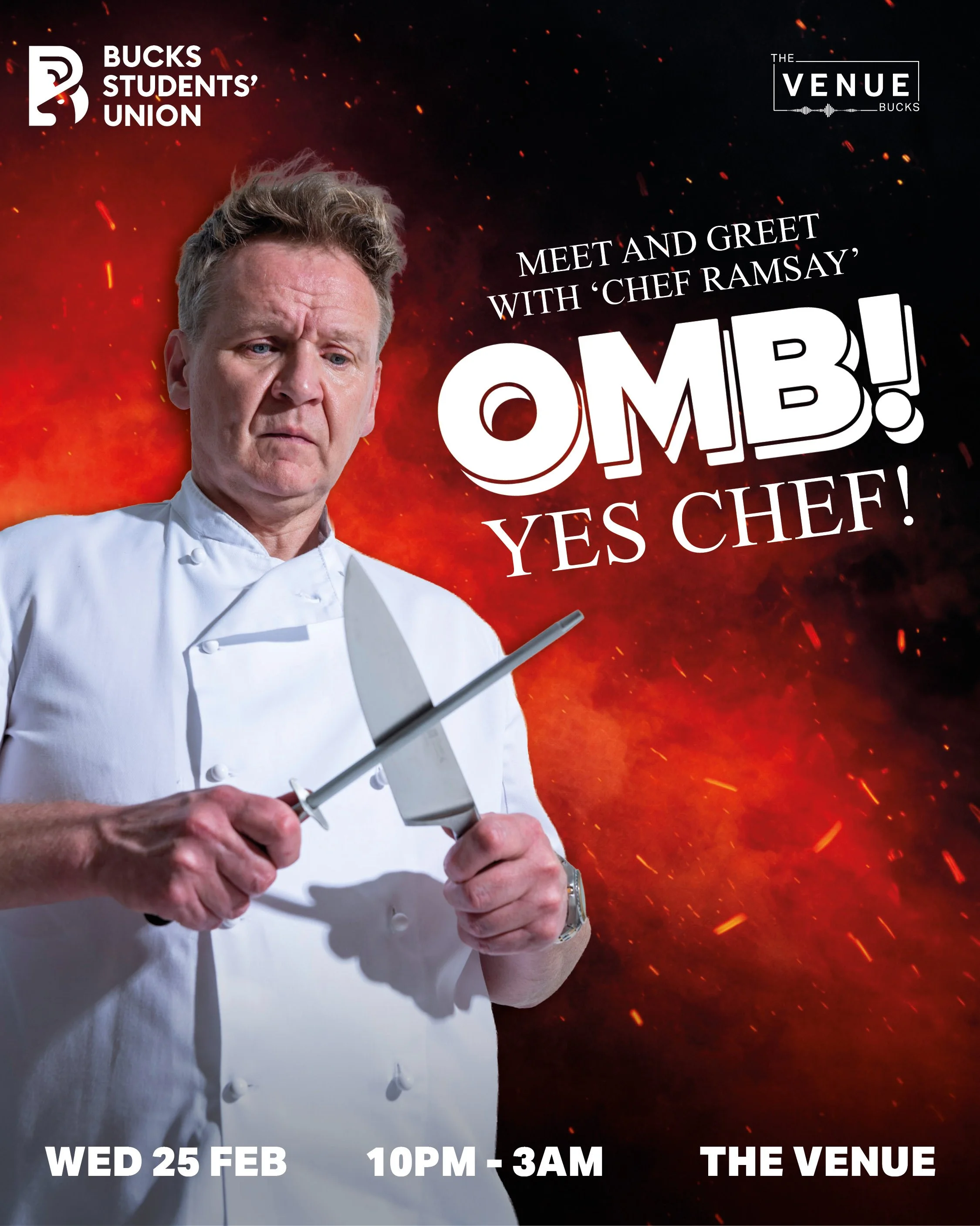 Event poster featuring multiple characters with orange and yellow fur and large white text that reads 'Omb! LORAX' in the center. Top left corner has the 'Bucks Students' Union' logo and bottom details indicate event date is Wednesday, January 21, from 10 PM to 3 AM at The Venue.