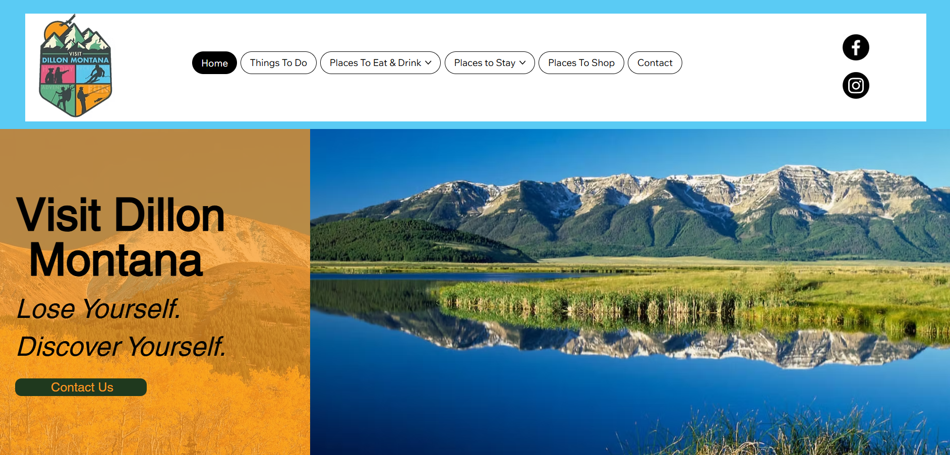snapshot of the Visit Dillon Montana website includes an image of the Pioneer Mountains