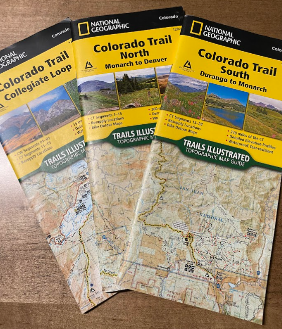 3 maps made by National Geographic for each major section of the Colorado Trail: north, south, and the Collegiate Loop