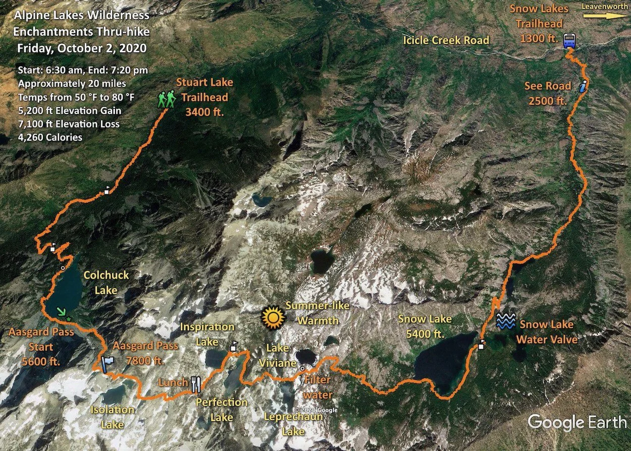 trail map of the enchantments thru-hike