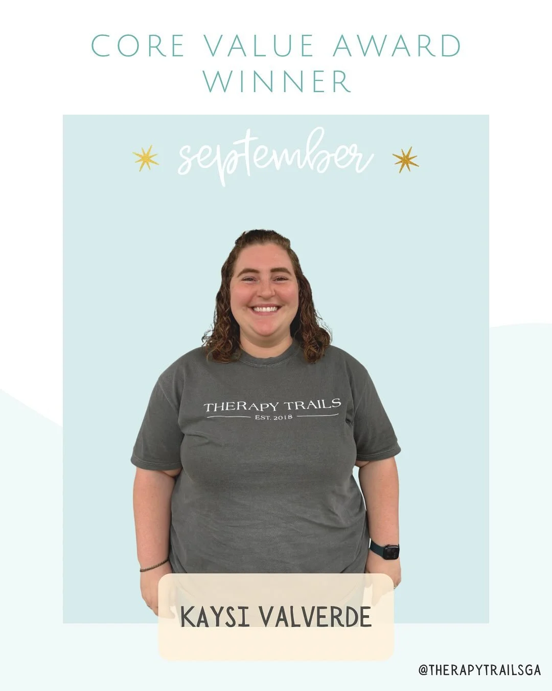 Help us congratulate our September Core Value Winner, Mrs. Kaysi! ✨ She is eager to lend a hand and always has a smile on her face. Thank you for everything Kaysi! 🏆
#Congratulations #Winner 

Augusta | Business | Pediatric Therapy | Speech Therapy 