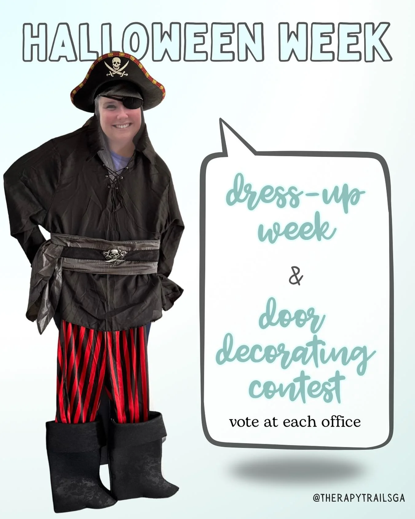Arrrr you ready for a fun week ahead? 🏴&zwj;☠️ Lots to look forward to on this Halloween Week! Join us in dressing up🤴and voting for your fave decorated door around the office!🚪 See you soon! 
#Halloween #Costume 

Augusta | Business | Pediatric T