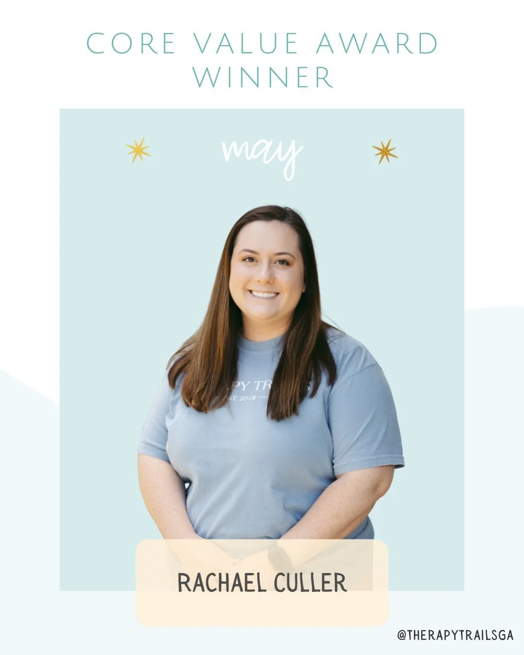 Recognizing our May Core Value Winner, Rachael! Always a friendly face and sweet spirit to have around the office. 🥰 We&rsquo;re so thankful for you Rachael! #Congratulations 🏆 

Augusta | Business | Pediatric Therapy | Speech Therapy | Occupationa