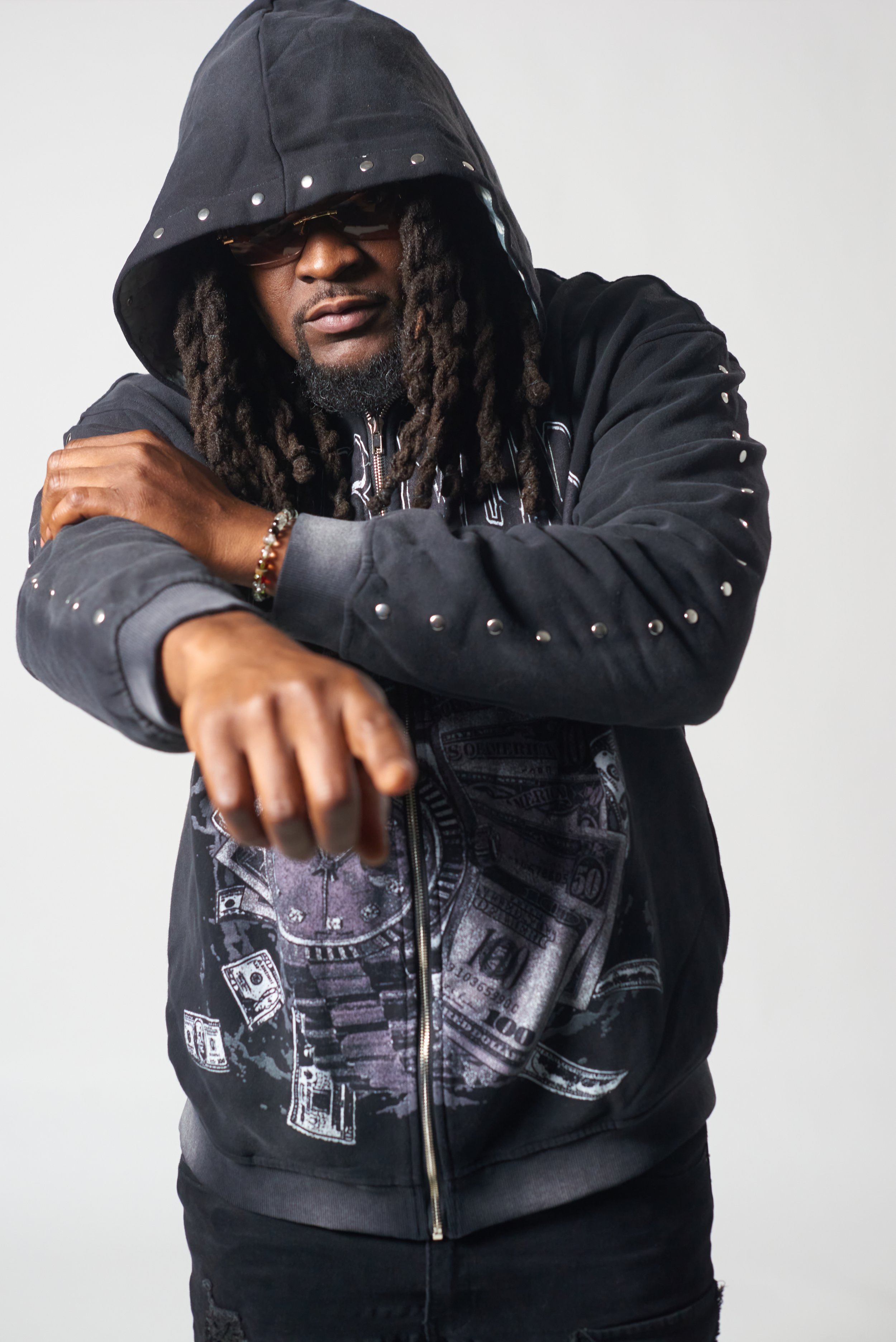 Black & Silver Time is Money Zip Up Hoodie