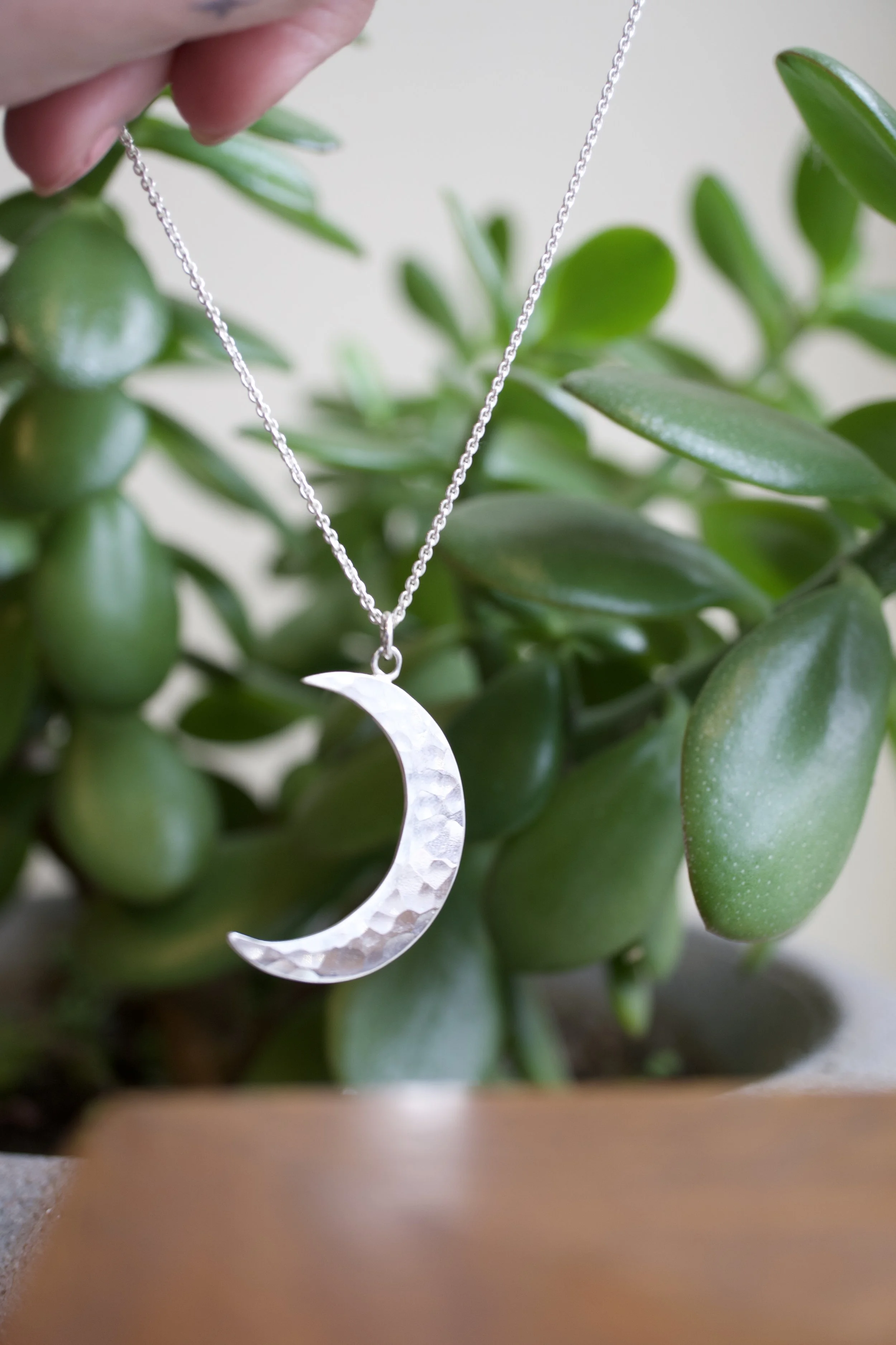 Hammered Crescent Moon Pendant