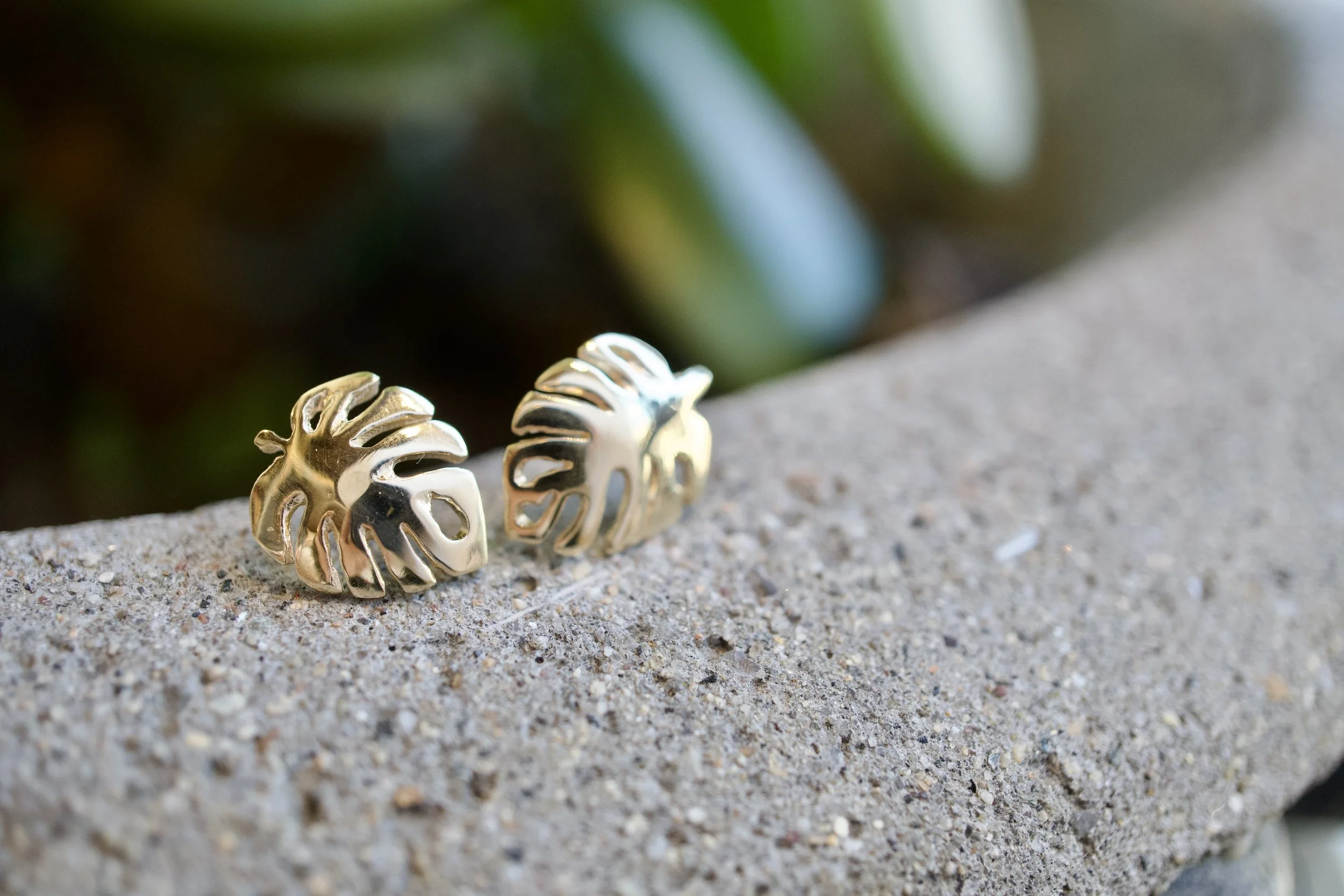 Tiny Monstera Leaf Post Earrings